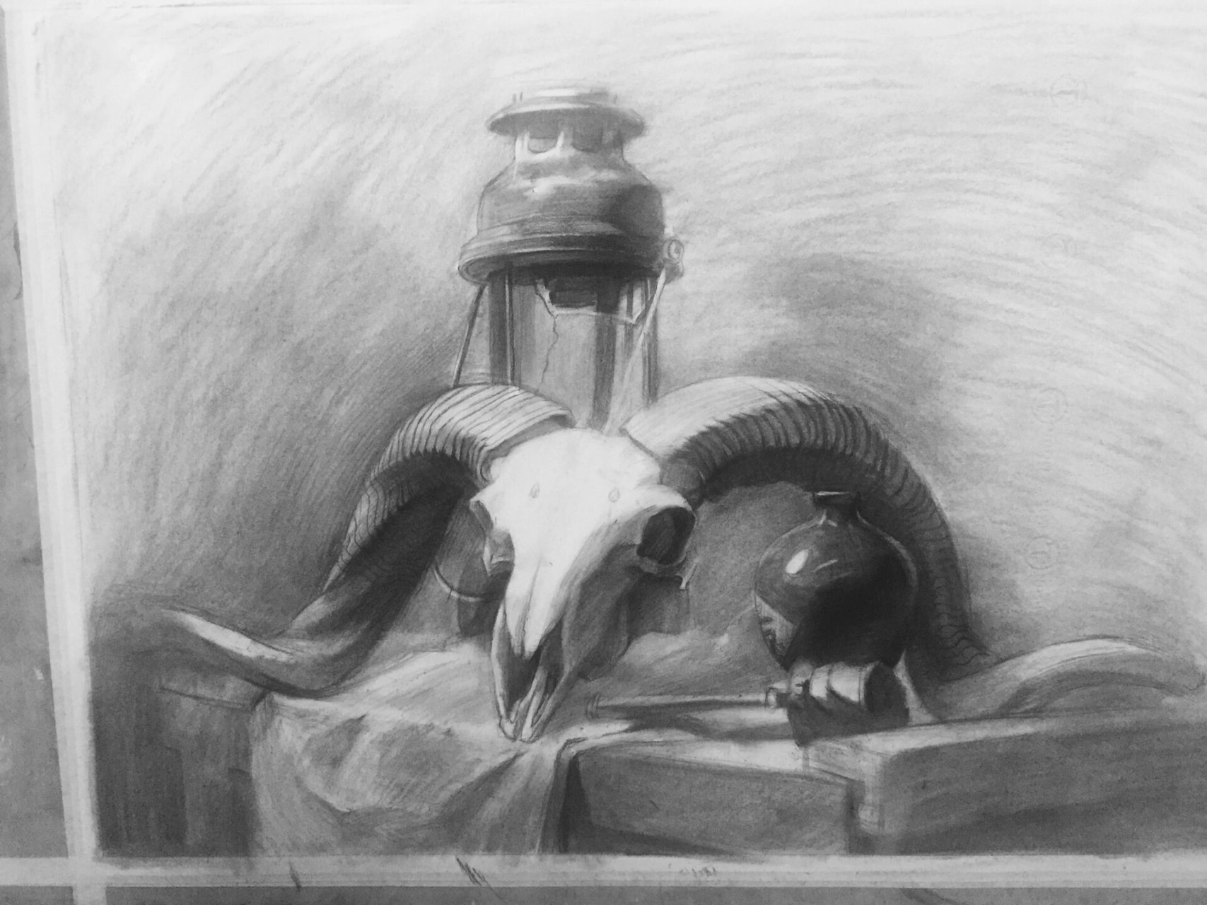 羊头骨素描写生三天三夜 画了好几天呢～很久没画了,找一找基本功