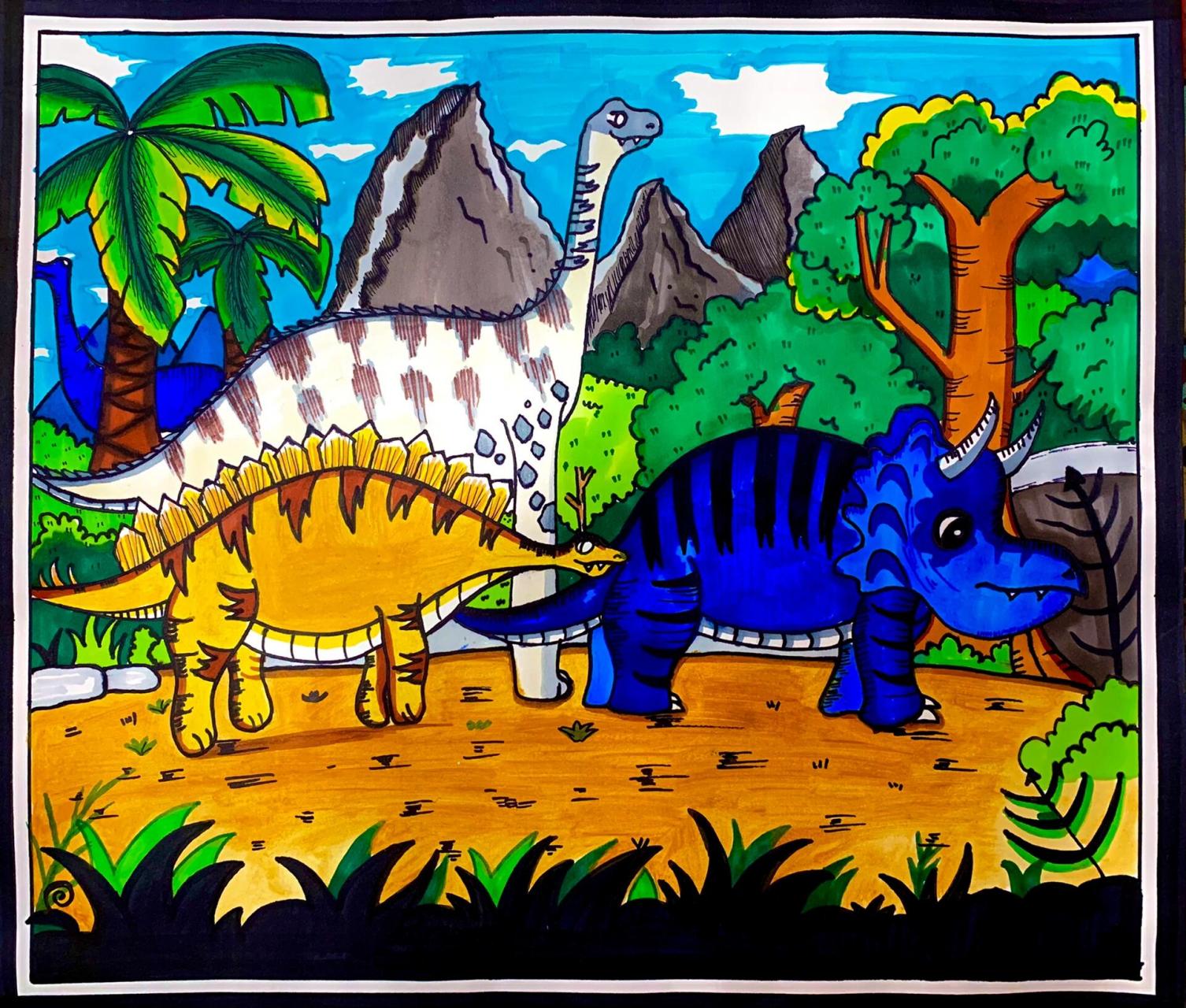 7-9岁儿童画|《恐龙世界》 适合7-9岁的小朋友 可以分课时完成哦