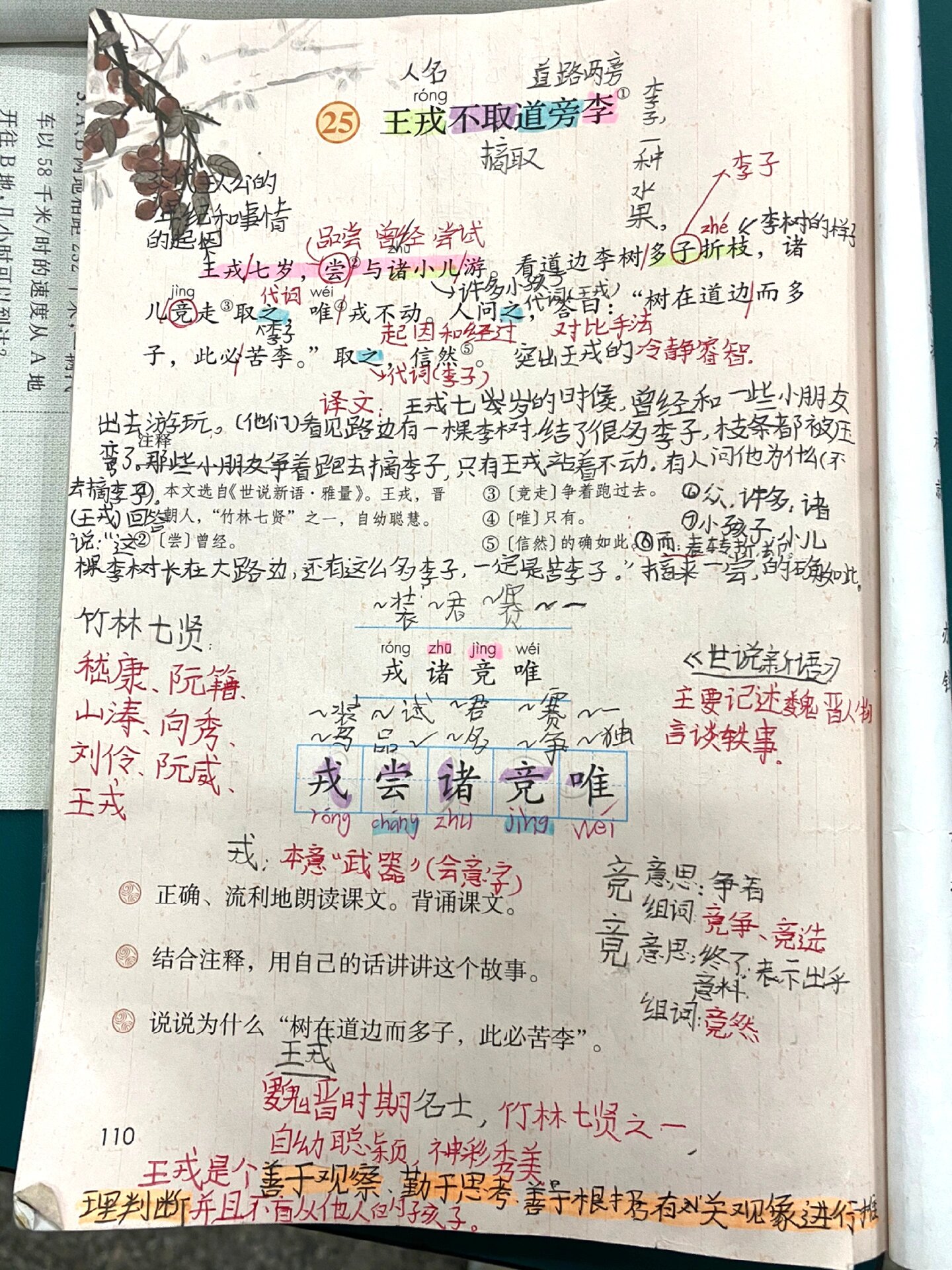 课堂笔记|四上25王戎不取道旁李