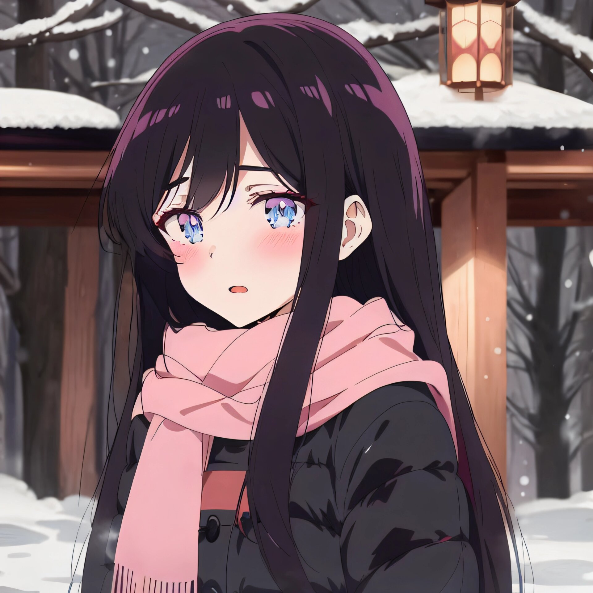 头像分享|动漫冬季黑发粉瞳唯美女生头像