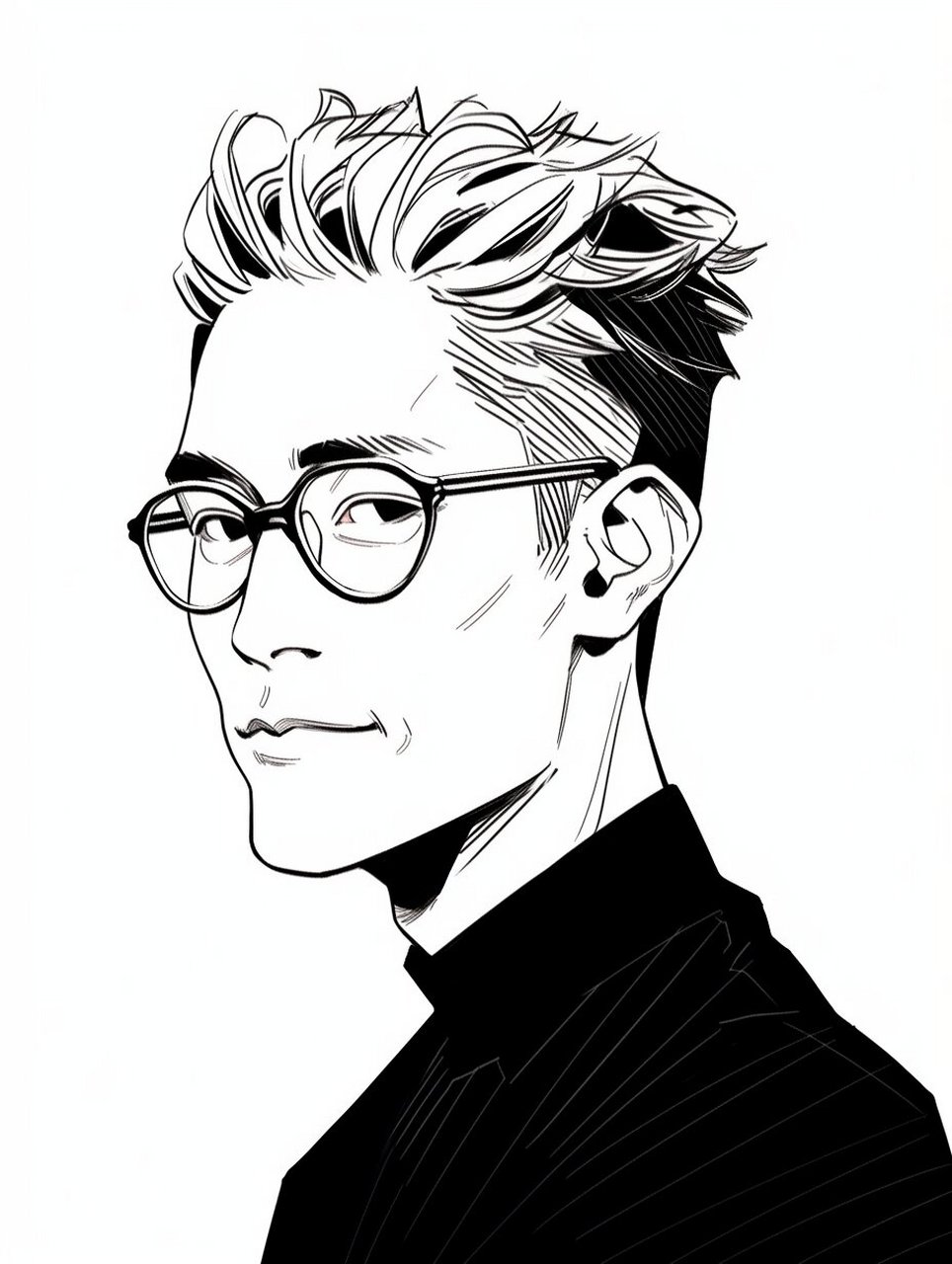 极简男性速写头像 咒语:flat illustration, minimalist, line art