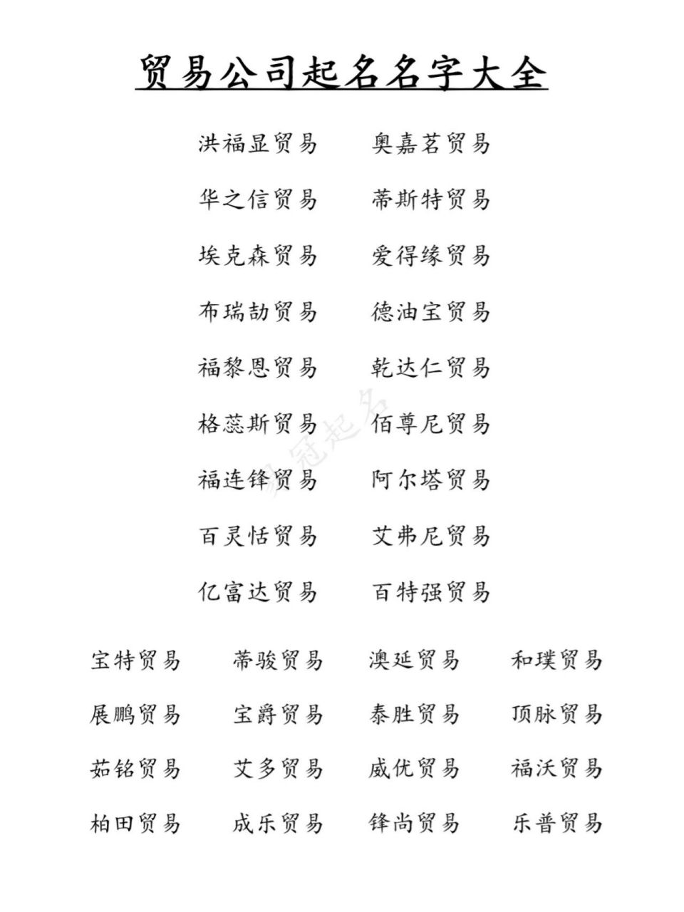 贸易公司起名名字大全 爱唯上品贸易	  百合顺心贸易 百嘉利德贸易