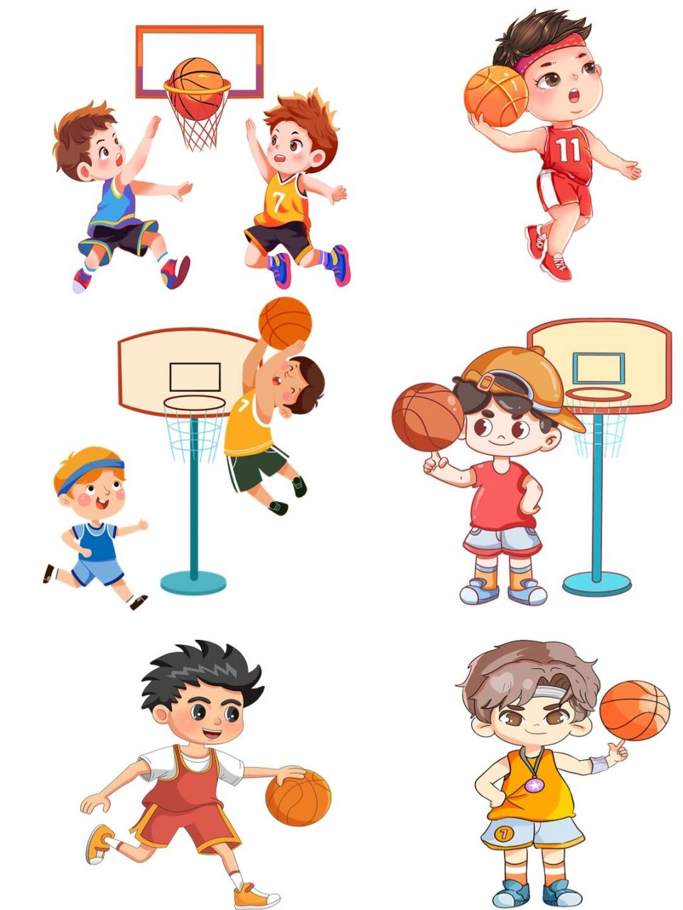卡通版】篮球运动人物|免抠素材 9097 这个夏天,和小伙伴们一起打