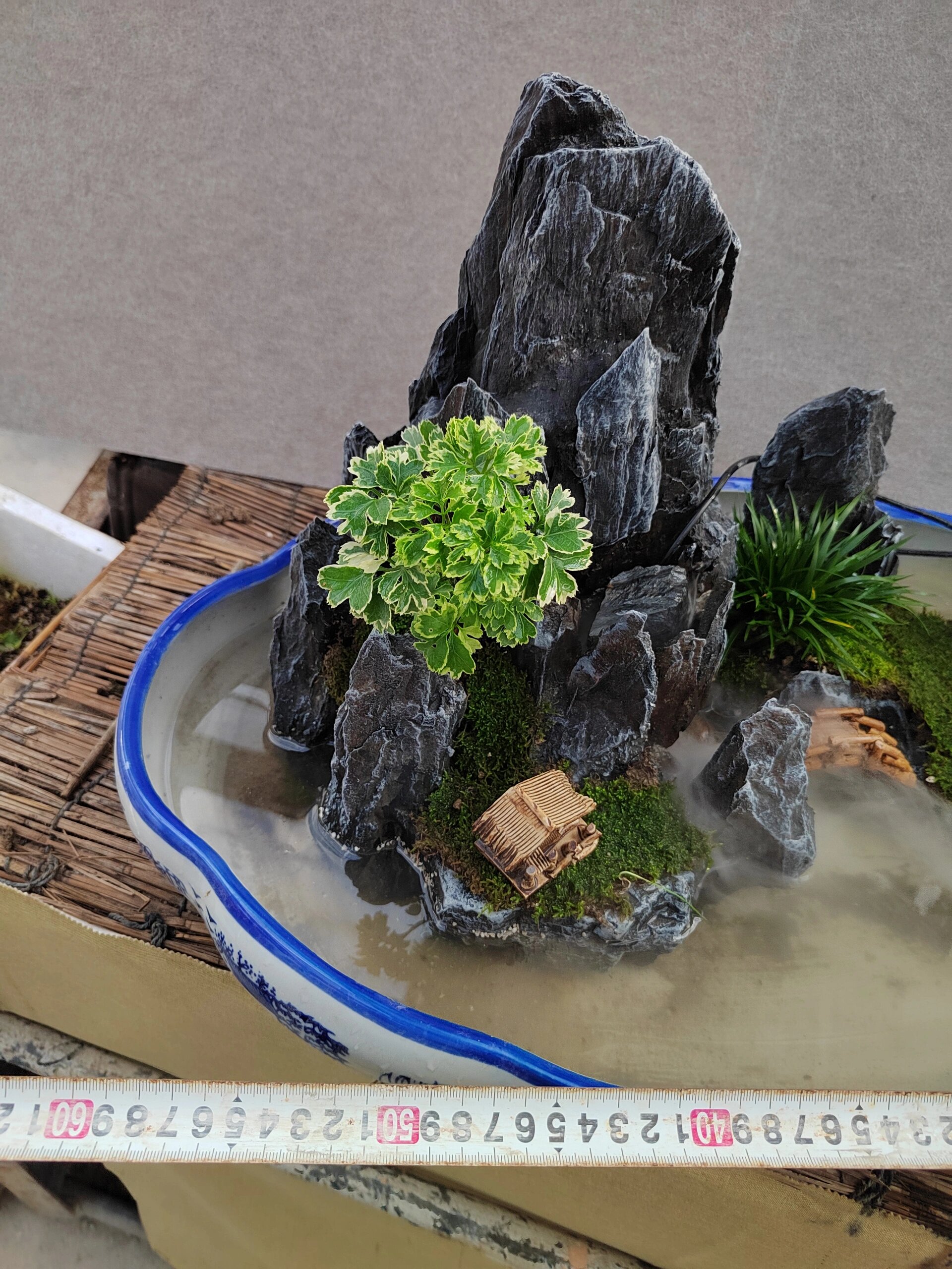 我用斧劈石制作的山水盆景