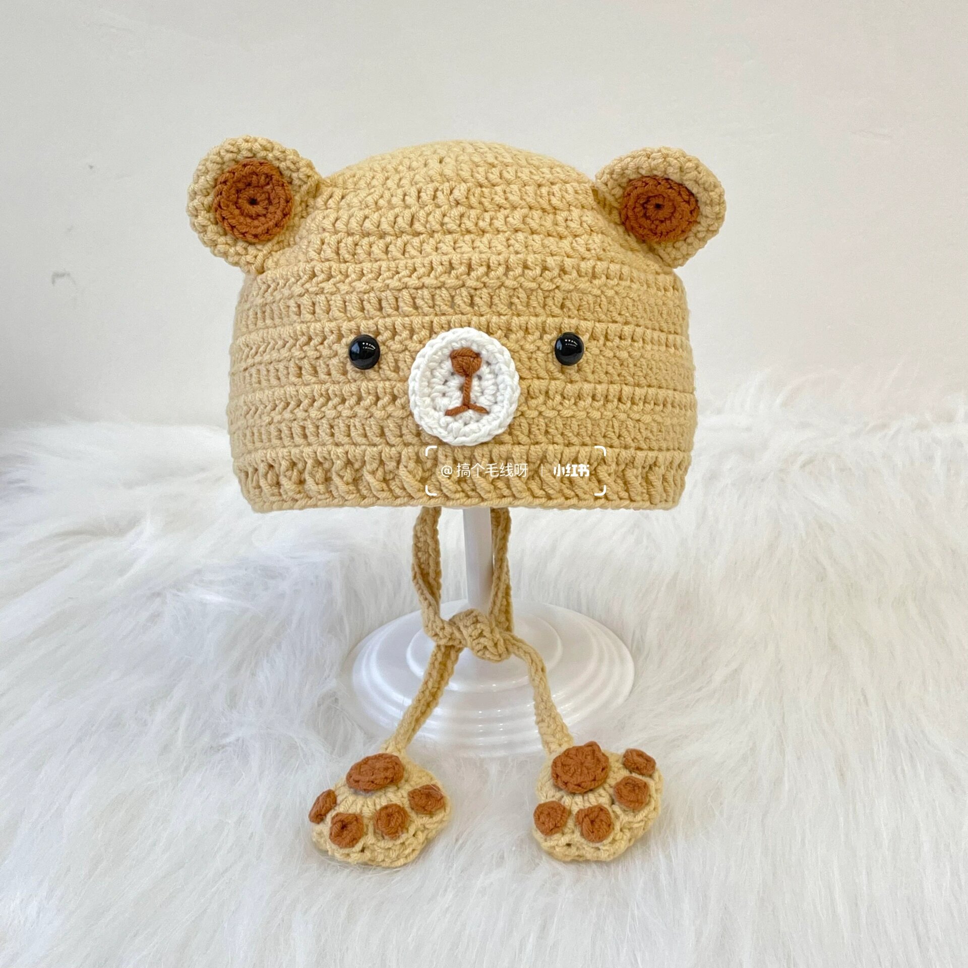 钩针编织|萌萌熊仔婴儿帽(附图解)