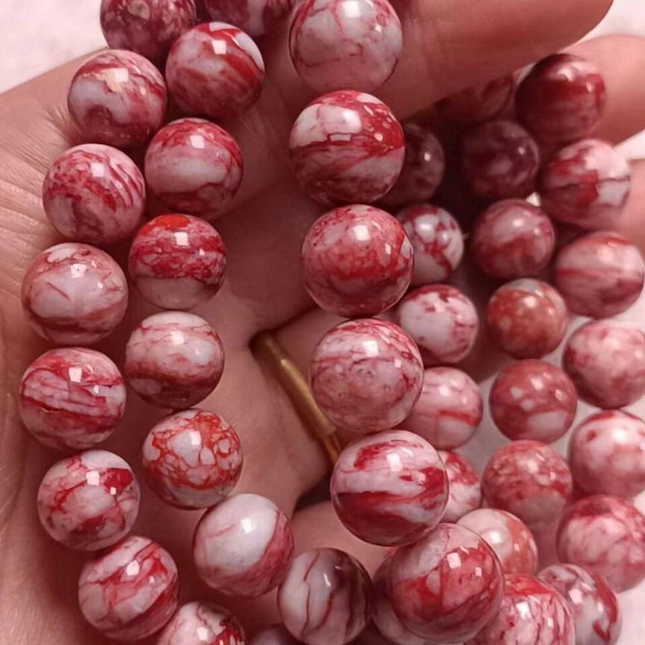 万山朱砂鸡血石手串 万山朱砂鸡血石手链精美自然血砂上等鸡血石手串
