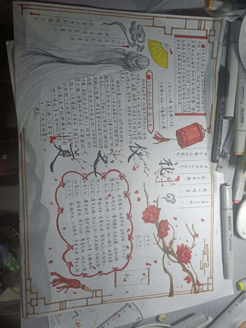 大学生手抄报·古风·礼仪 第一次画手抄报,a3纸大小,因为主题关于