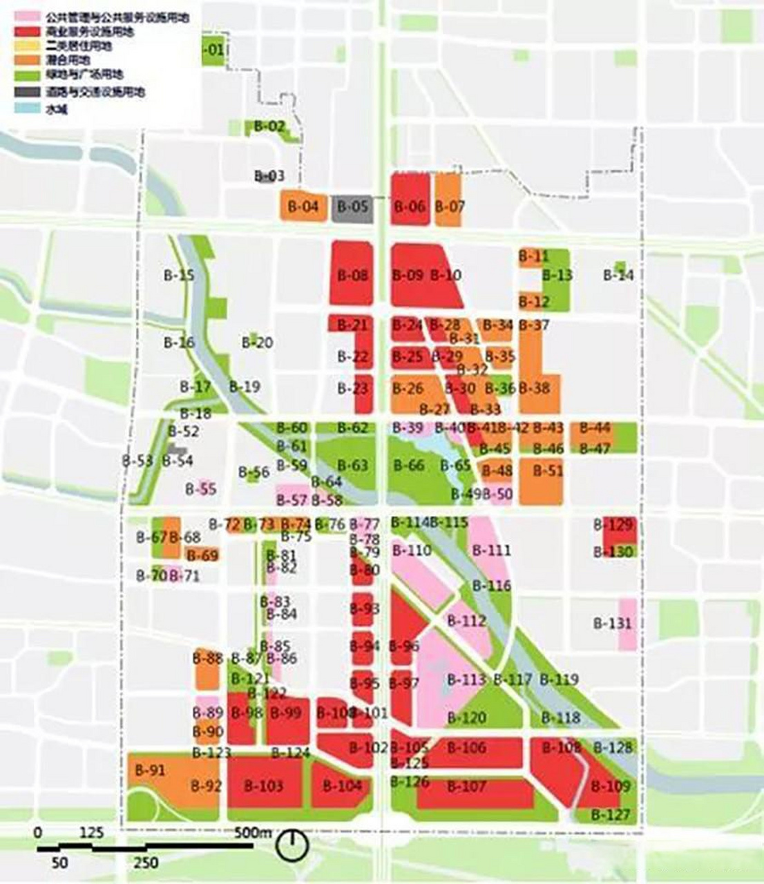 在北京"首都商务新区"的规划中,沿着城市主干道布置大量商业功能.