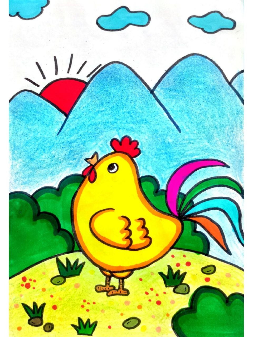 公鸡卡通简笔画彩色图片