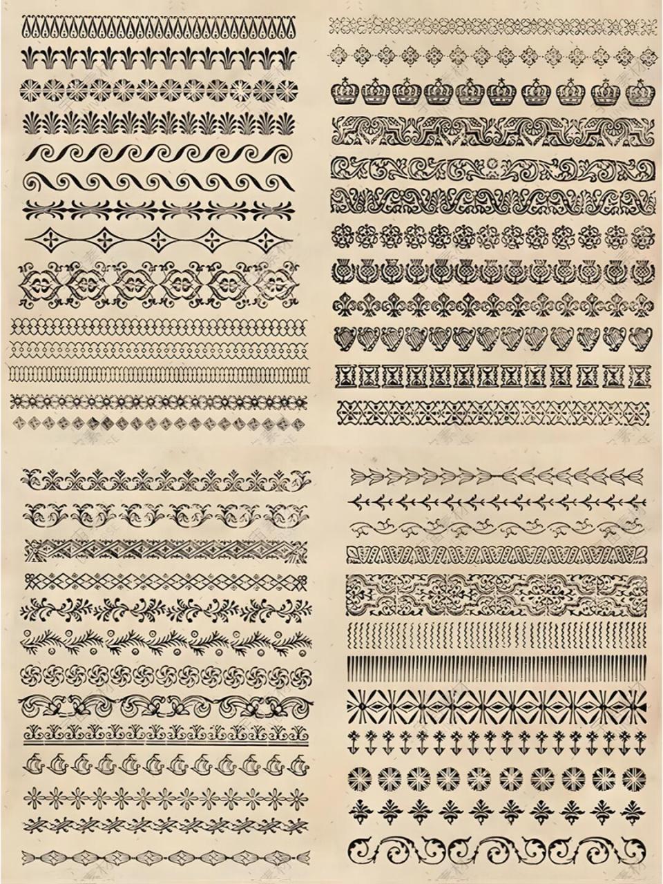 复古欧式典雅花纹边框装饰分割线矢量eps图案 png平面设计ps素材 一套