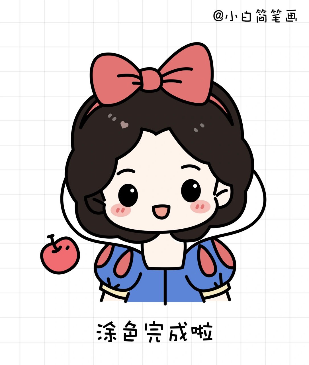 白雪公主简笔画 超美的白雪公主简笔画教程,快来打卡试试吧