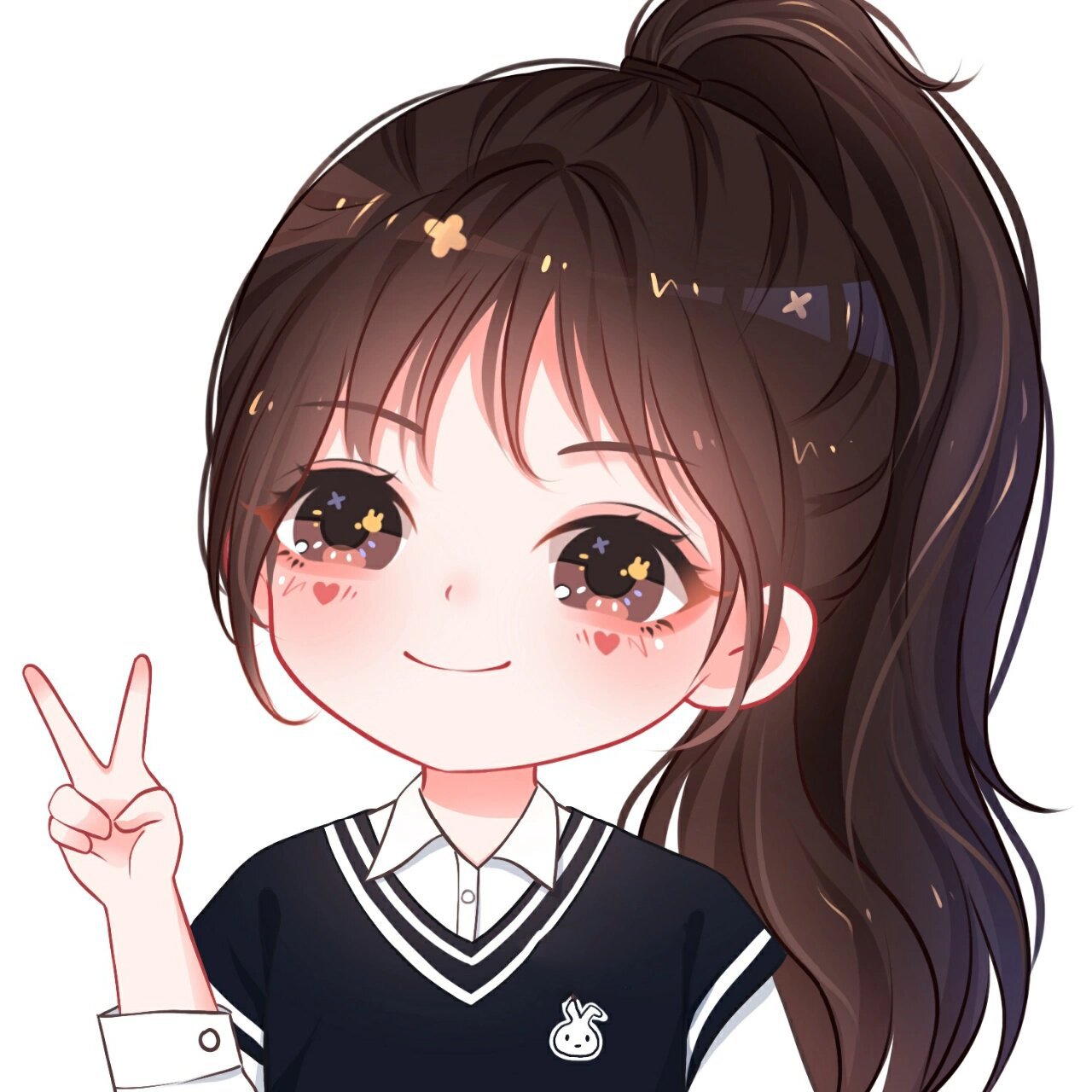 卡通q版可爱女生头像|学院风高马尾