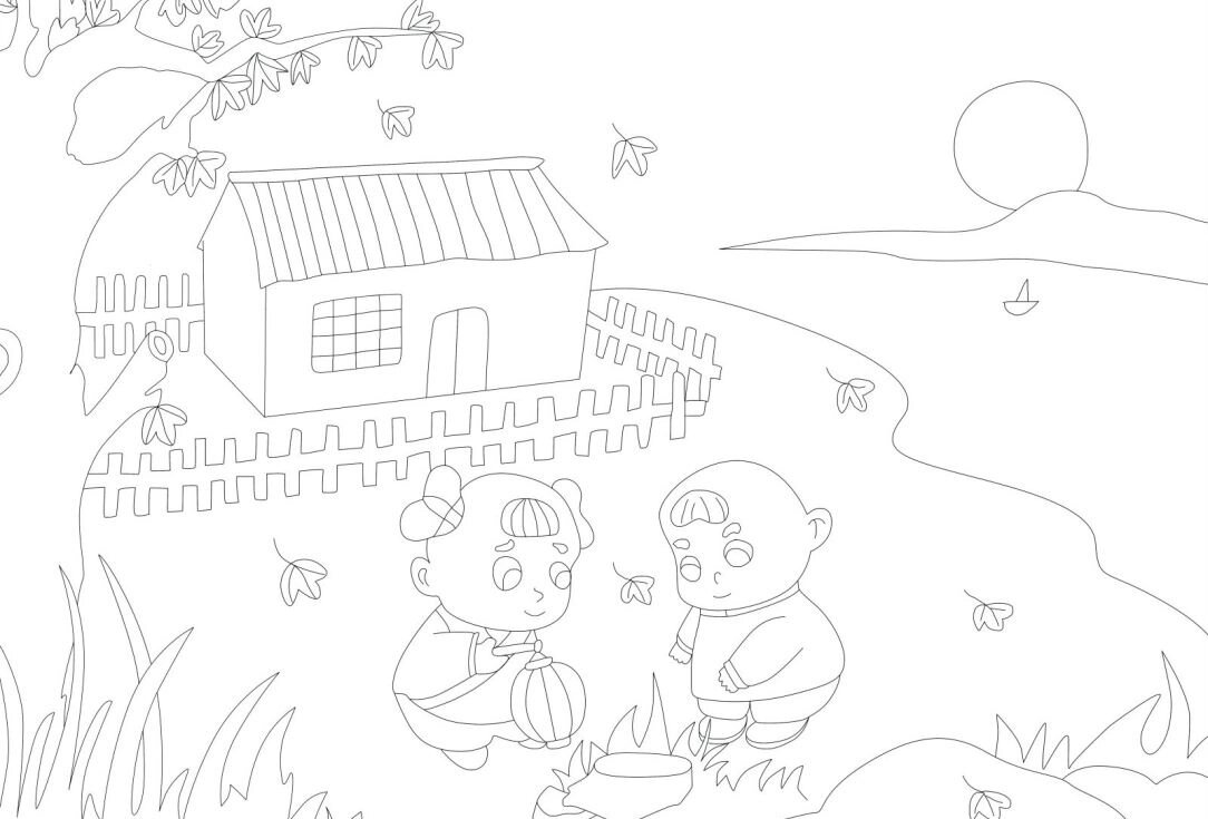 二年级古诗配画《夜书所见》线稿图手抄报