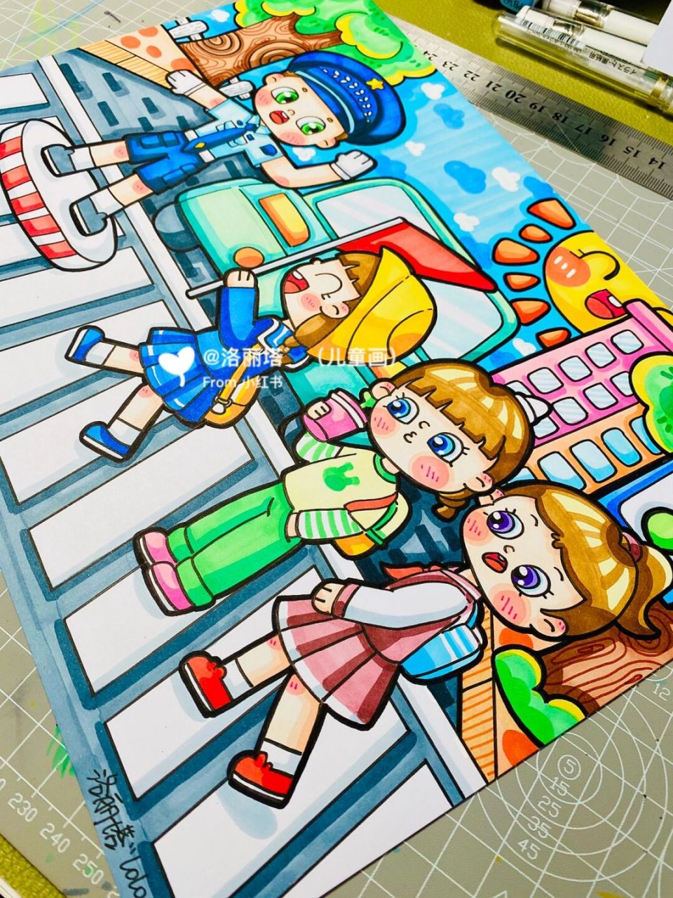 原创幼教考编主题画 校园主题《放学啦》 课题与《文明出行》《交通