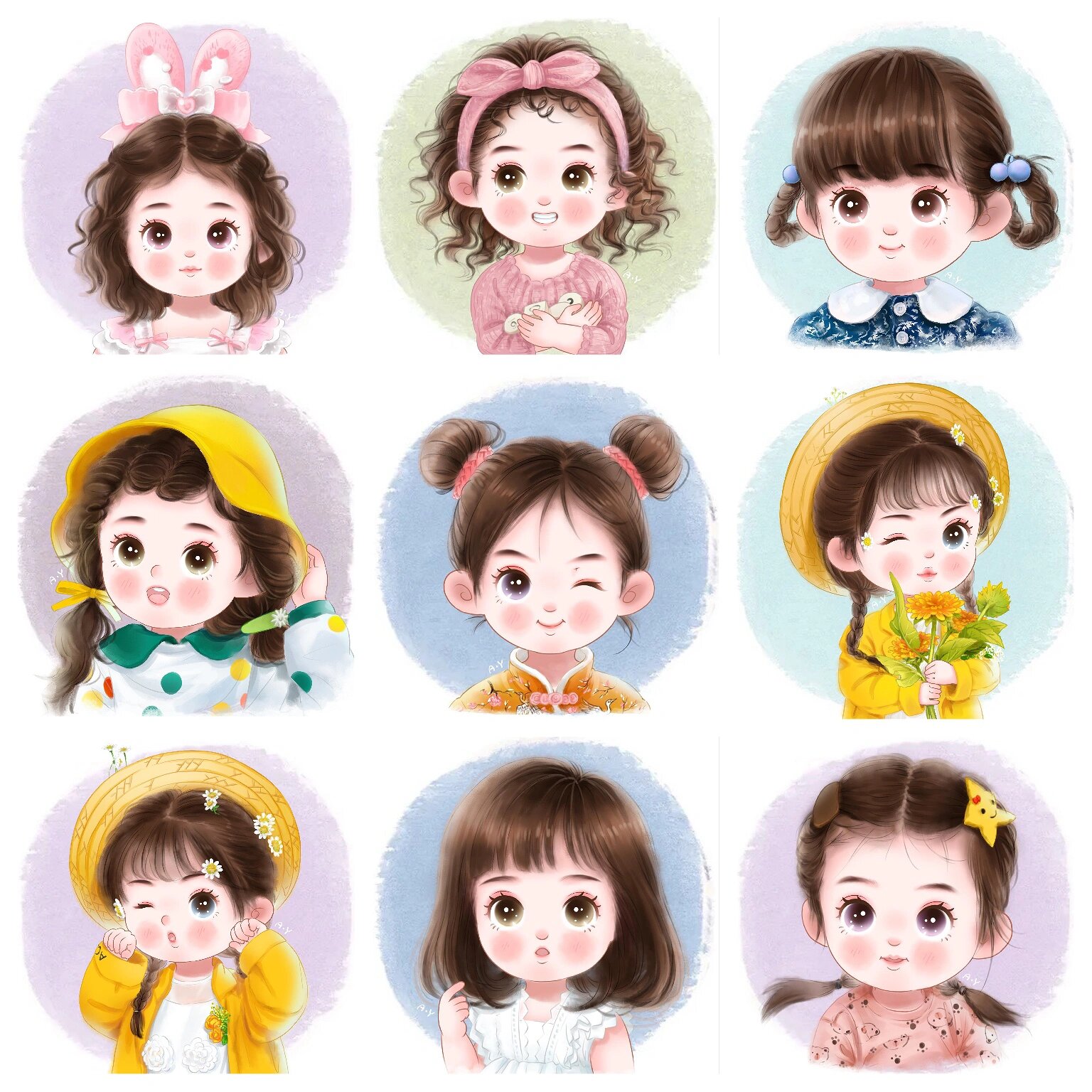 手绘小女孩,整个世界都是你,可爱萌妹子 🉑️做头像 🉑️绘画