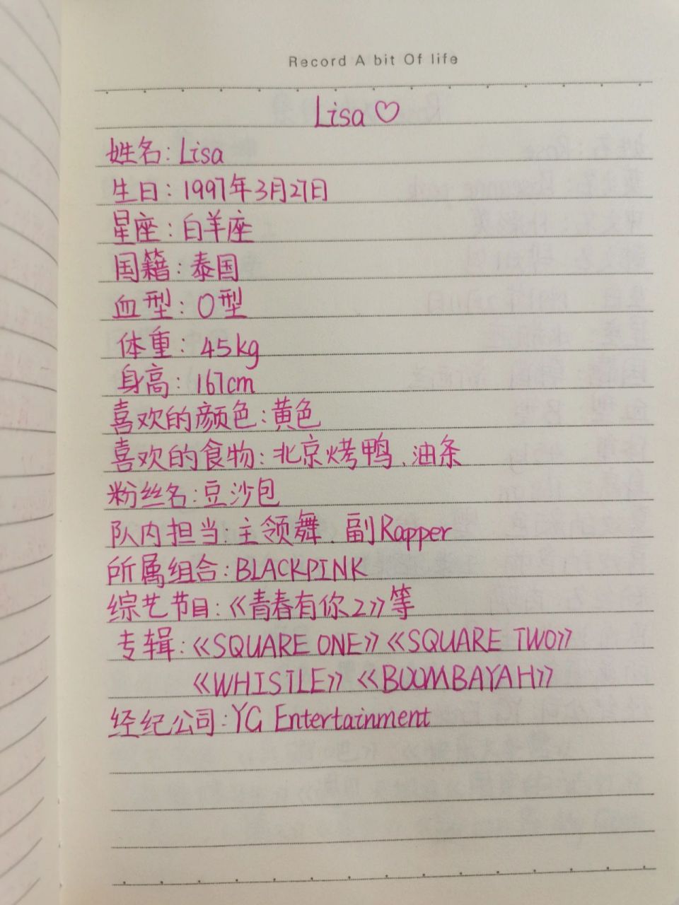 明星们的个人资料 lisa,rose,jisoo,蔡徐坤,鞠婧祎