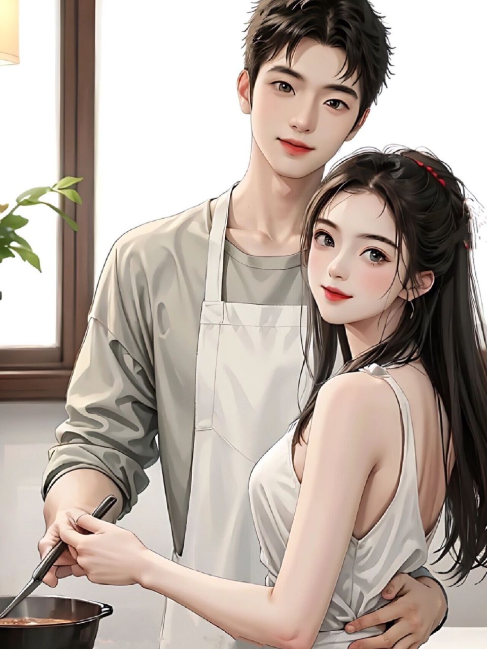 原创情侣插画7815周末就要一起做饭呀 温馨时刻,甜甜的恋爱,情侣