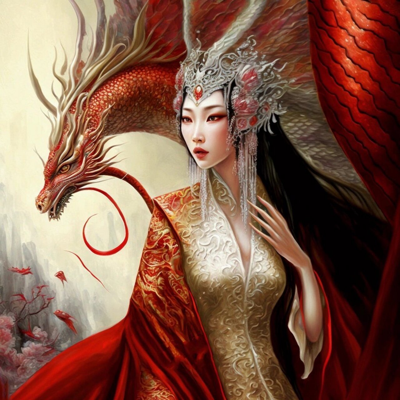 【ai绘画】78神龙女系列之赤龙 南海龙王,别名昭明,又称南海广利王
