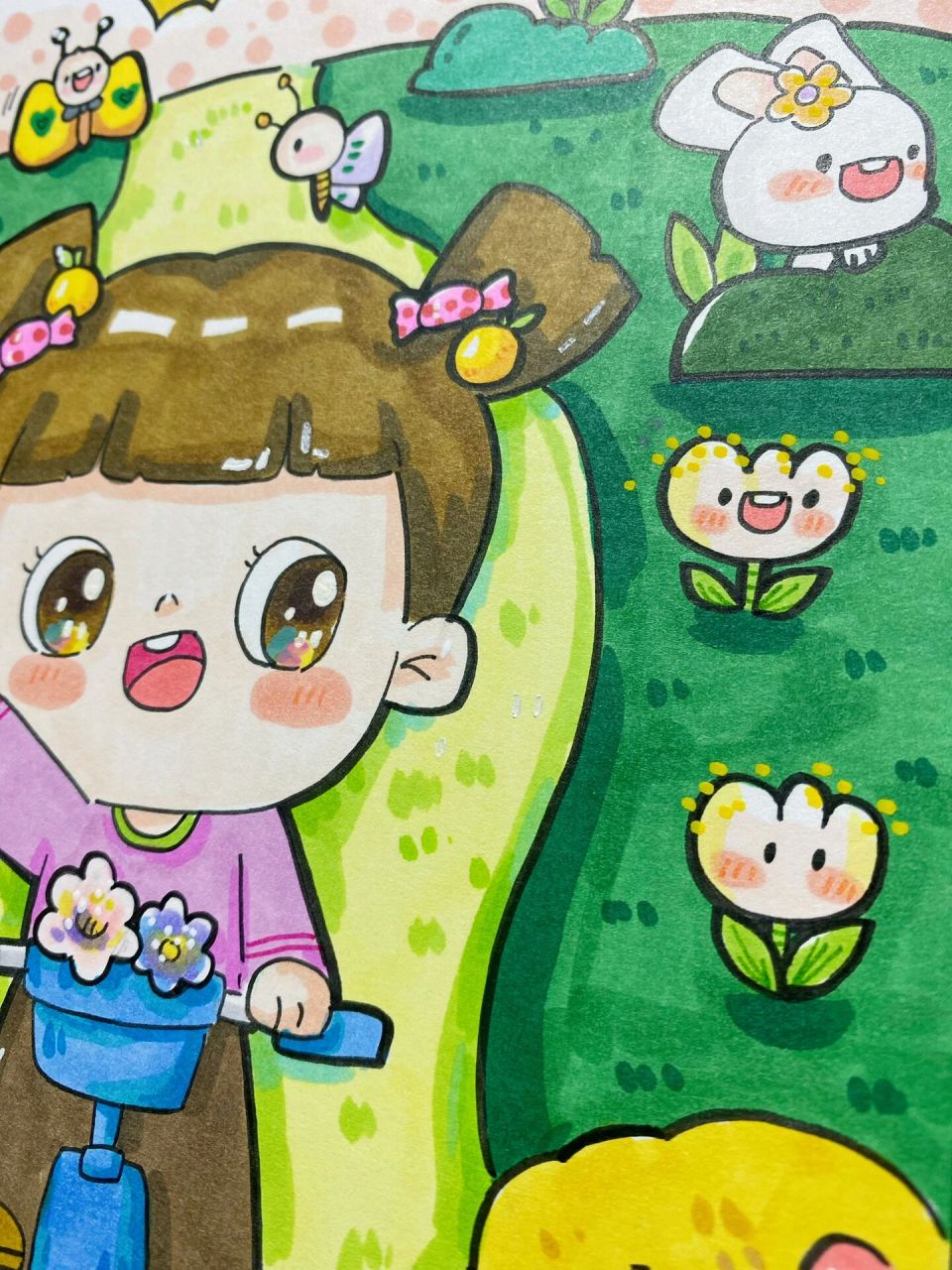 我上车去踏青吧,春游儿童画