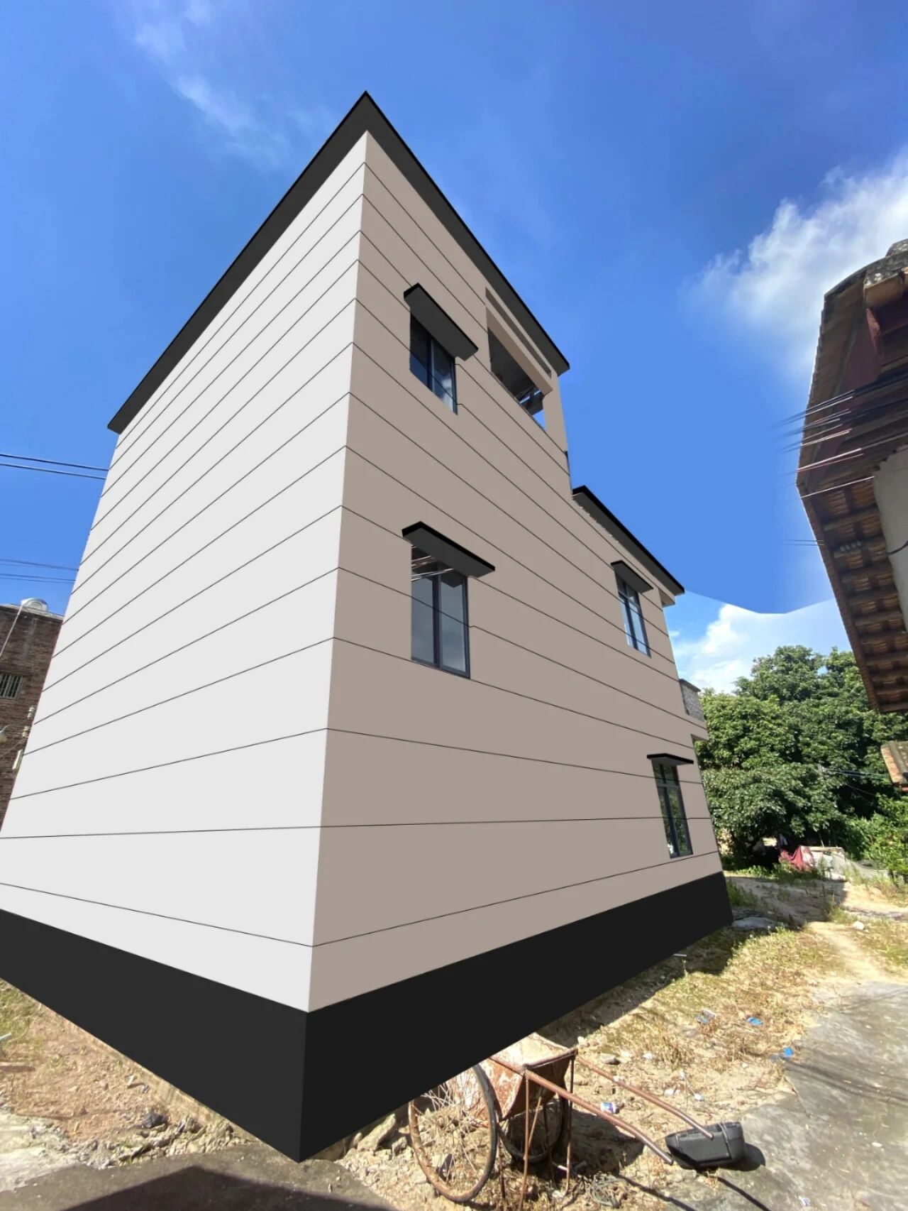 农村现代风自建房可以这样搭配 本案例外墙装饰中,采用溶洲二厂外墙砖