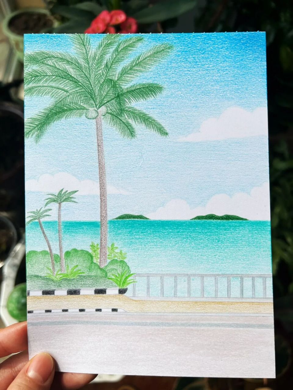 彩铅画简单风景海边图片