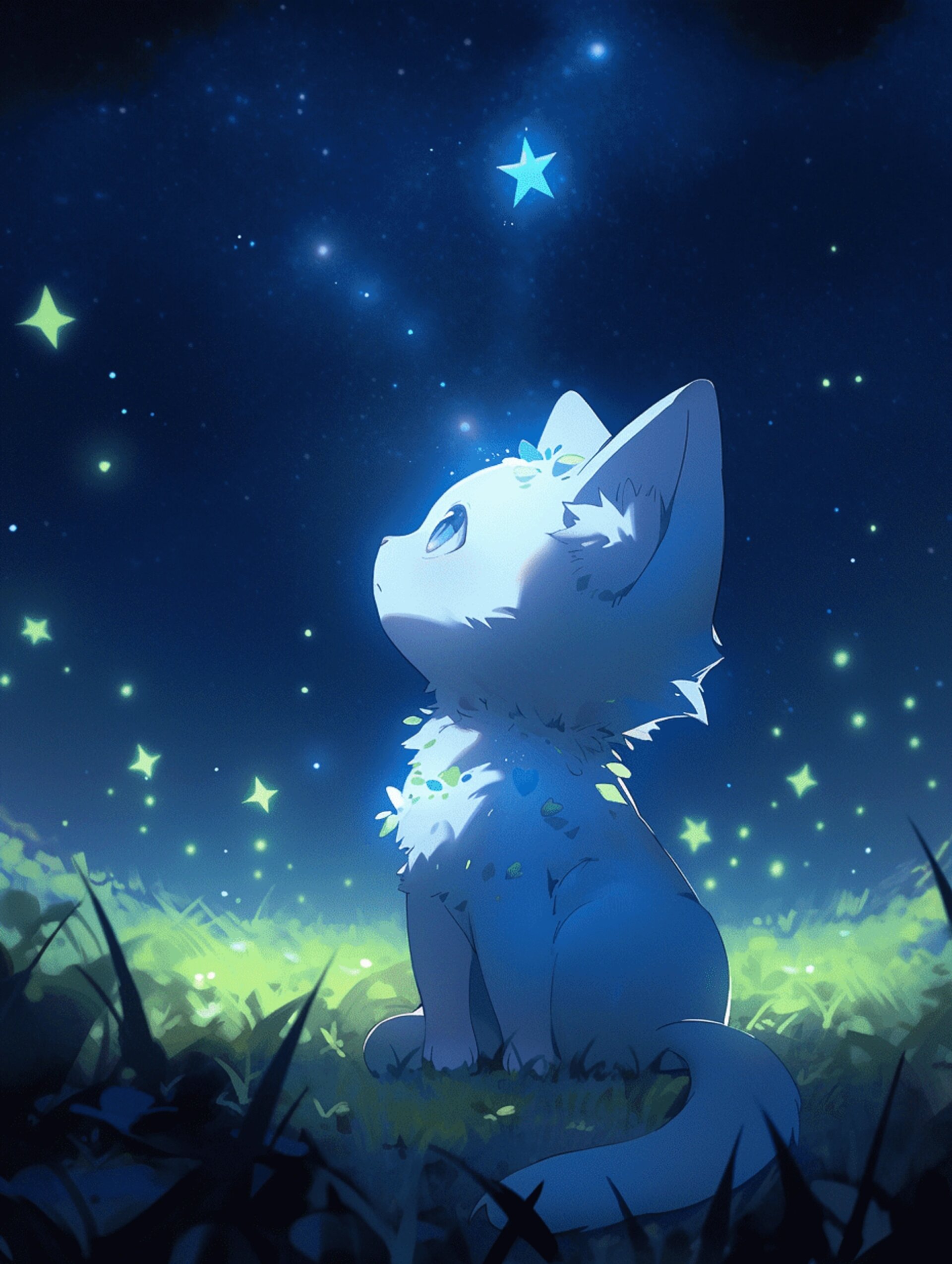 小猫咪仰望星空,充满了好奇