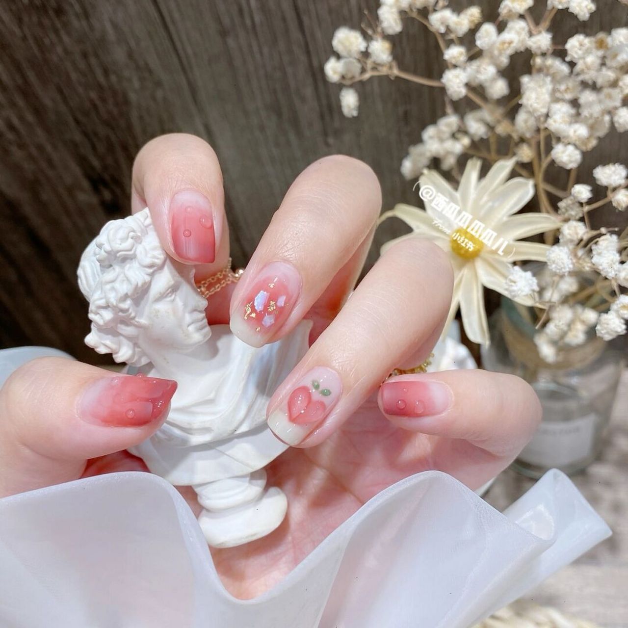 软fufu的小桃子99初秋磨砂水滴晕染美甲 软fufu的小桃子99初秋