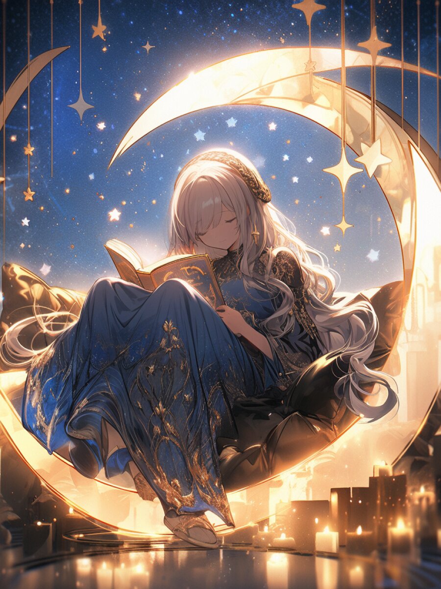 坐在月亮上的少女丨ai绘画丨精美壁纸
