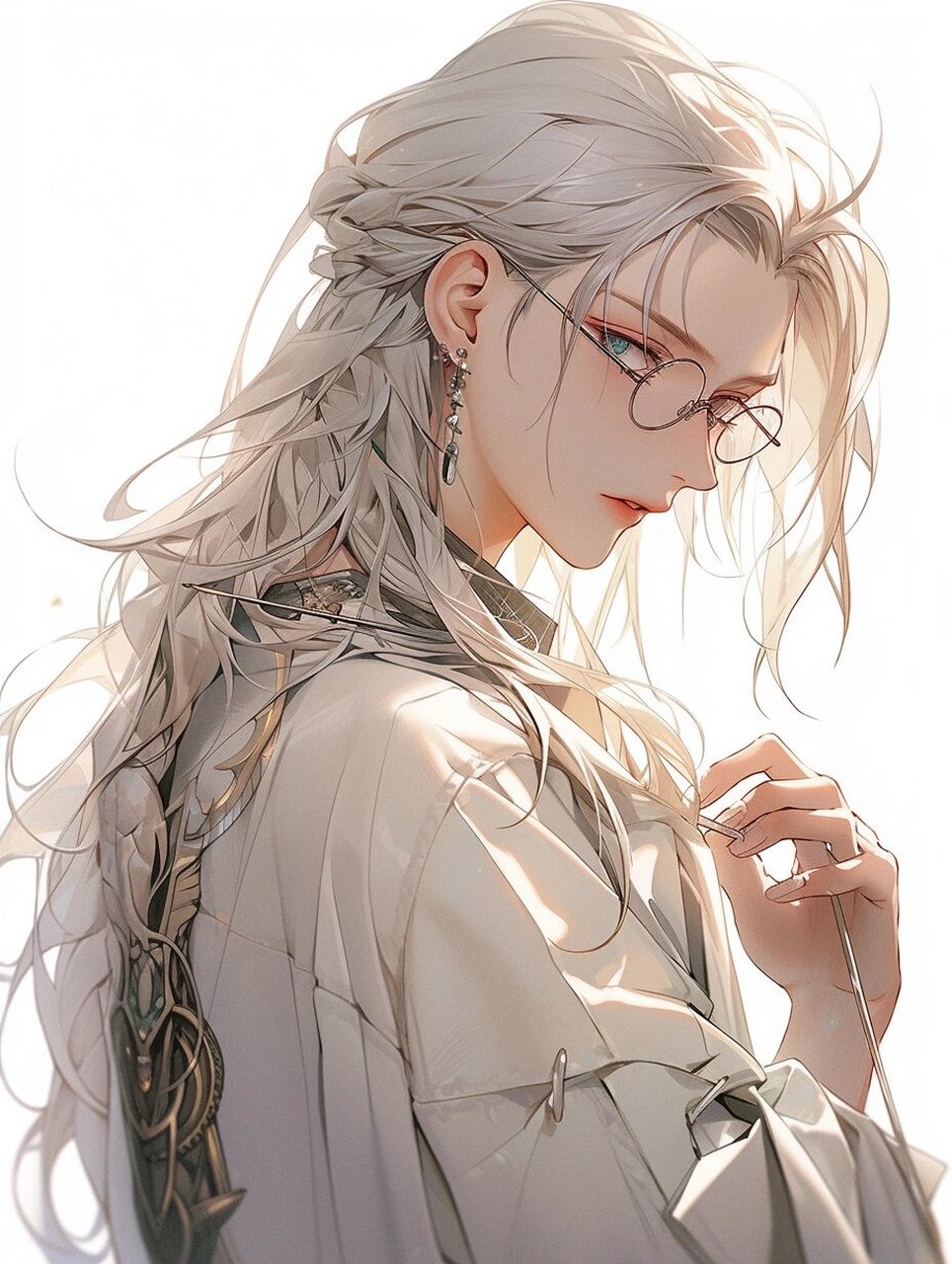 midjourney 带点古风的长发帅哥头像