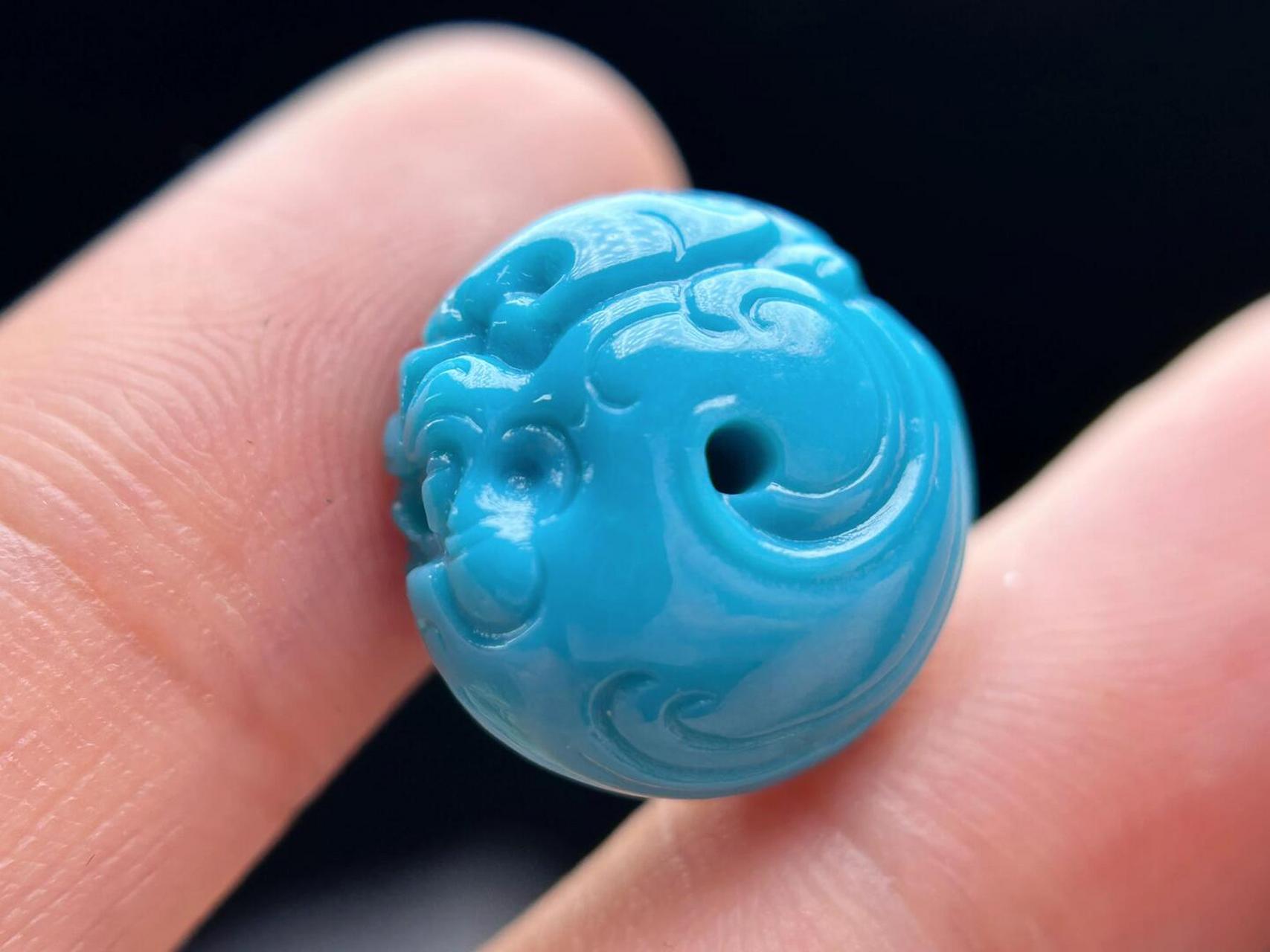 湖北天然原矿绿松石精品高瓷蓝哇哇鼓珠,蓝色爱好者福音#原矿绿松石