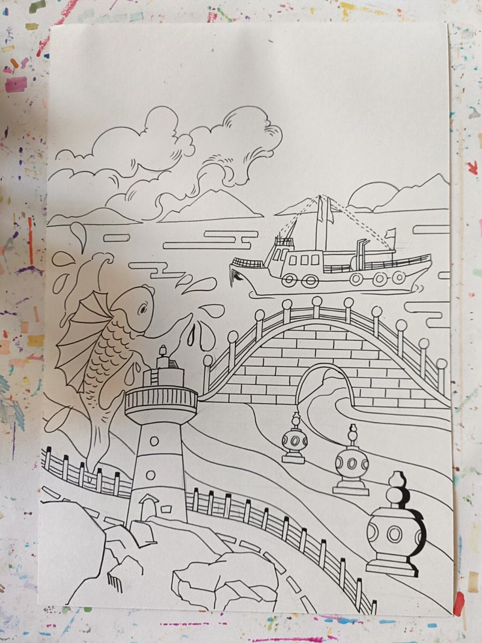 我的家乡 内容: 我的家在"浙"里 尺寸: a3 材料: 加厚素描纸 马克 