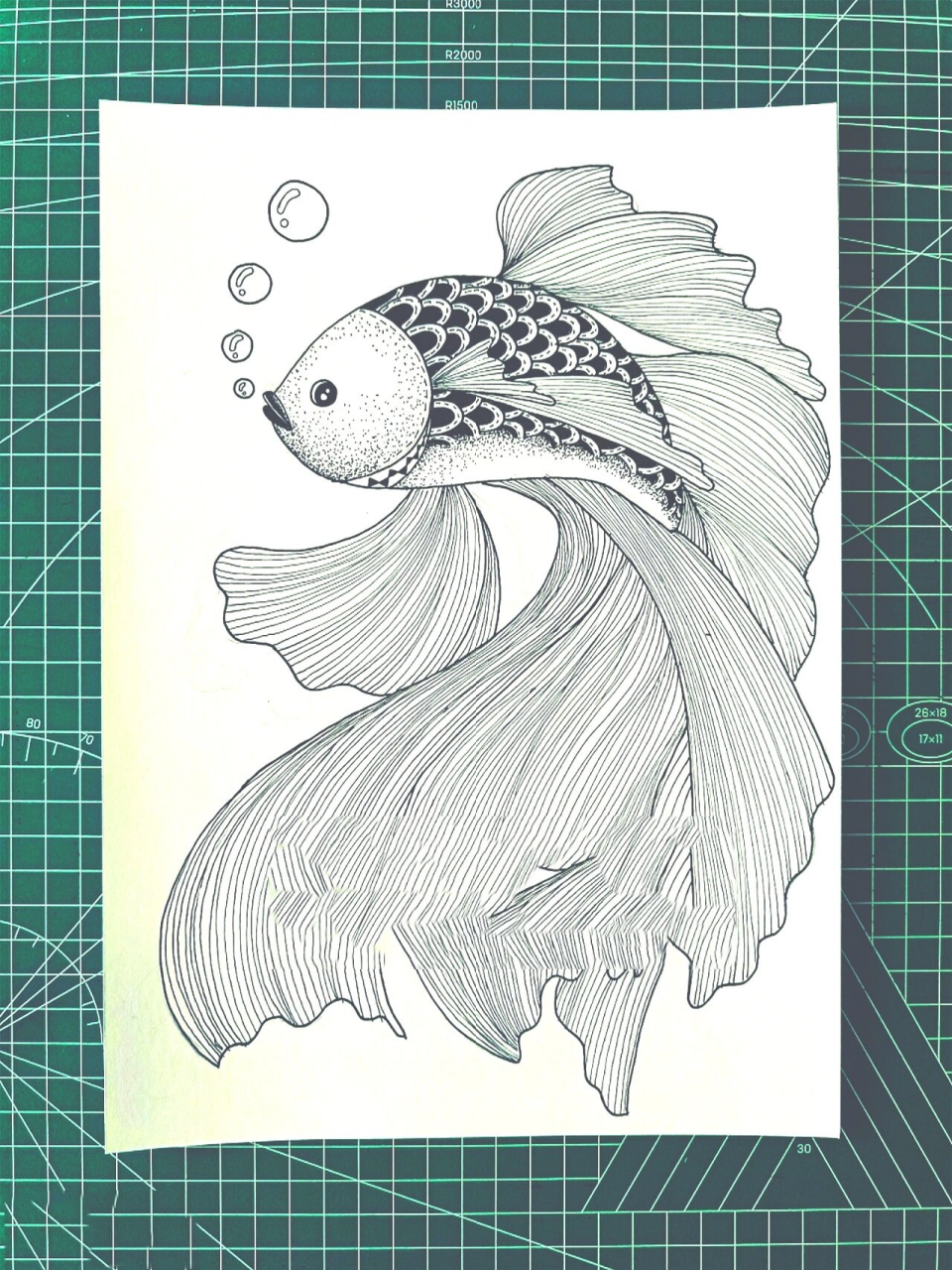 线描创作‖黑白线描画《第六条鱼96》 鱼是我超喜欢的画画素材之一