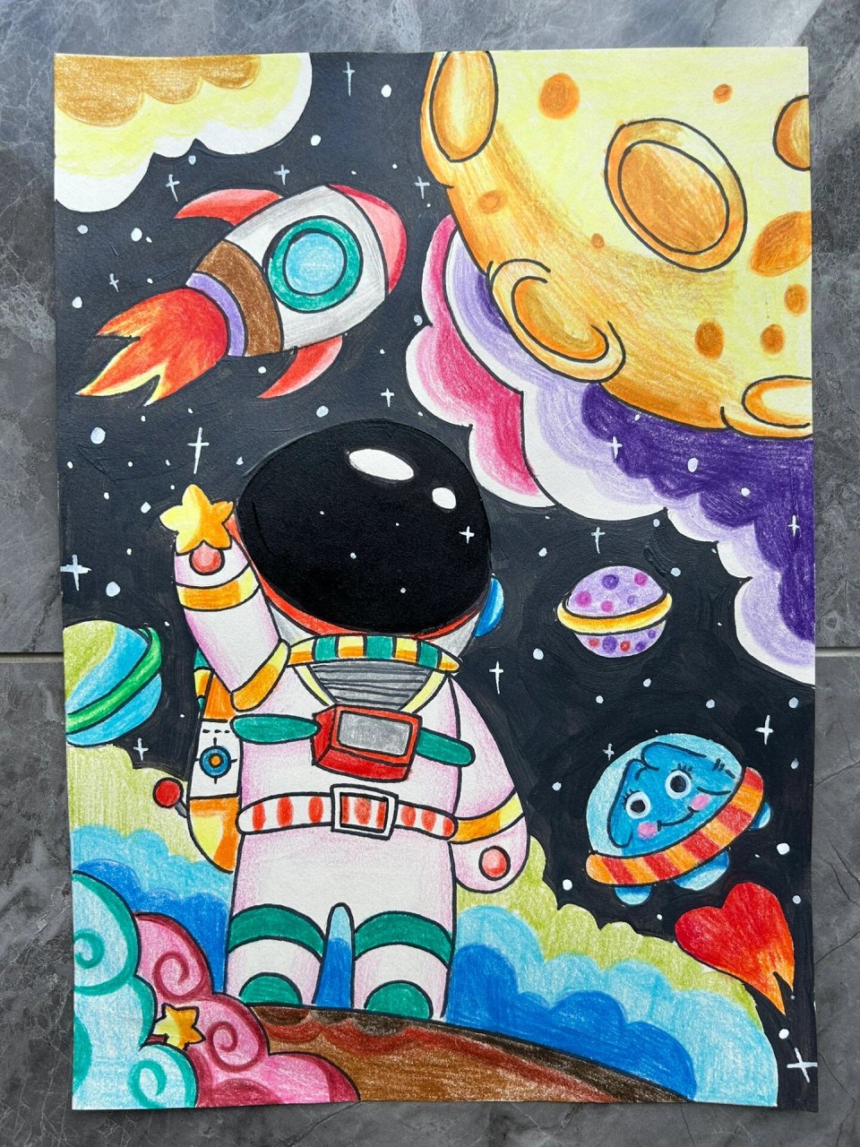 星空太空人——主题科幻画超简单科幻画