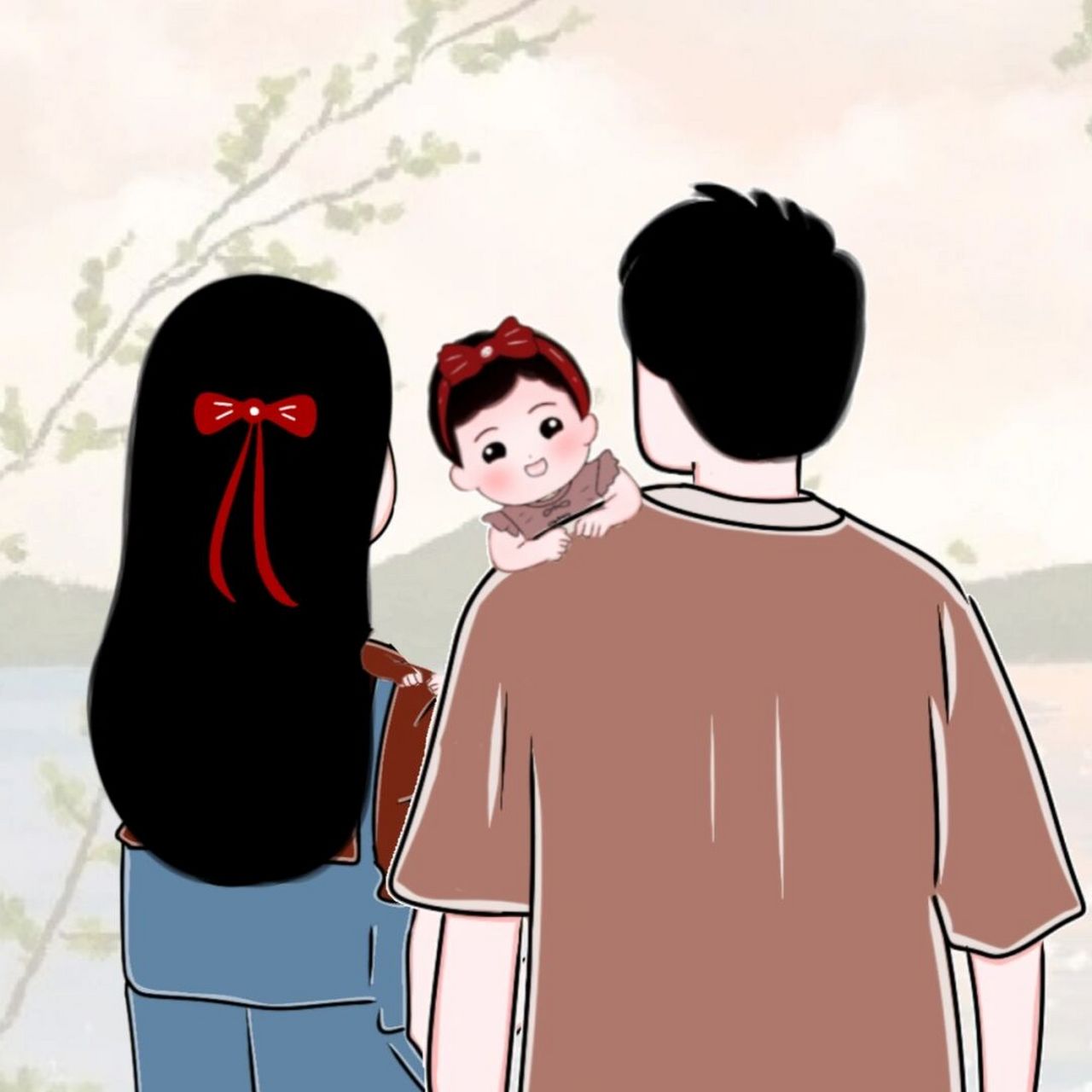 原创手绘亲子母女父女一家三口头像无水印 喜欢自取哦#手绘头像