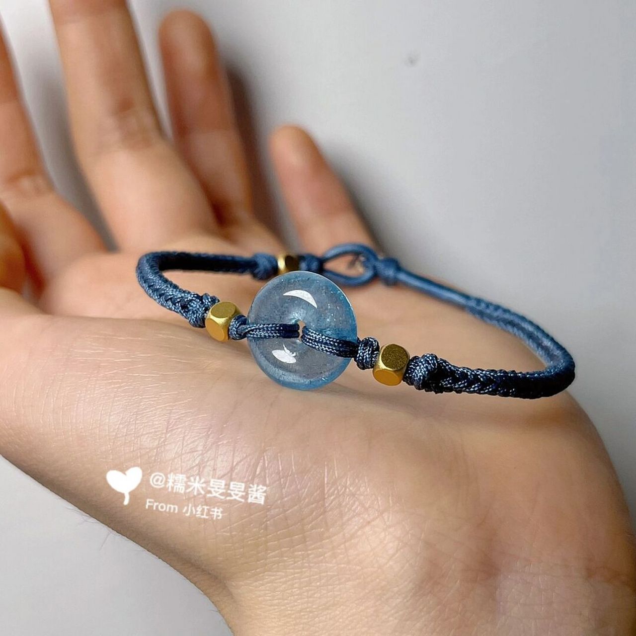 【客订】星光海蓝宝平安扣编绳手链 非常努力地想拍出星光 还是失败了