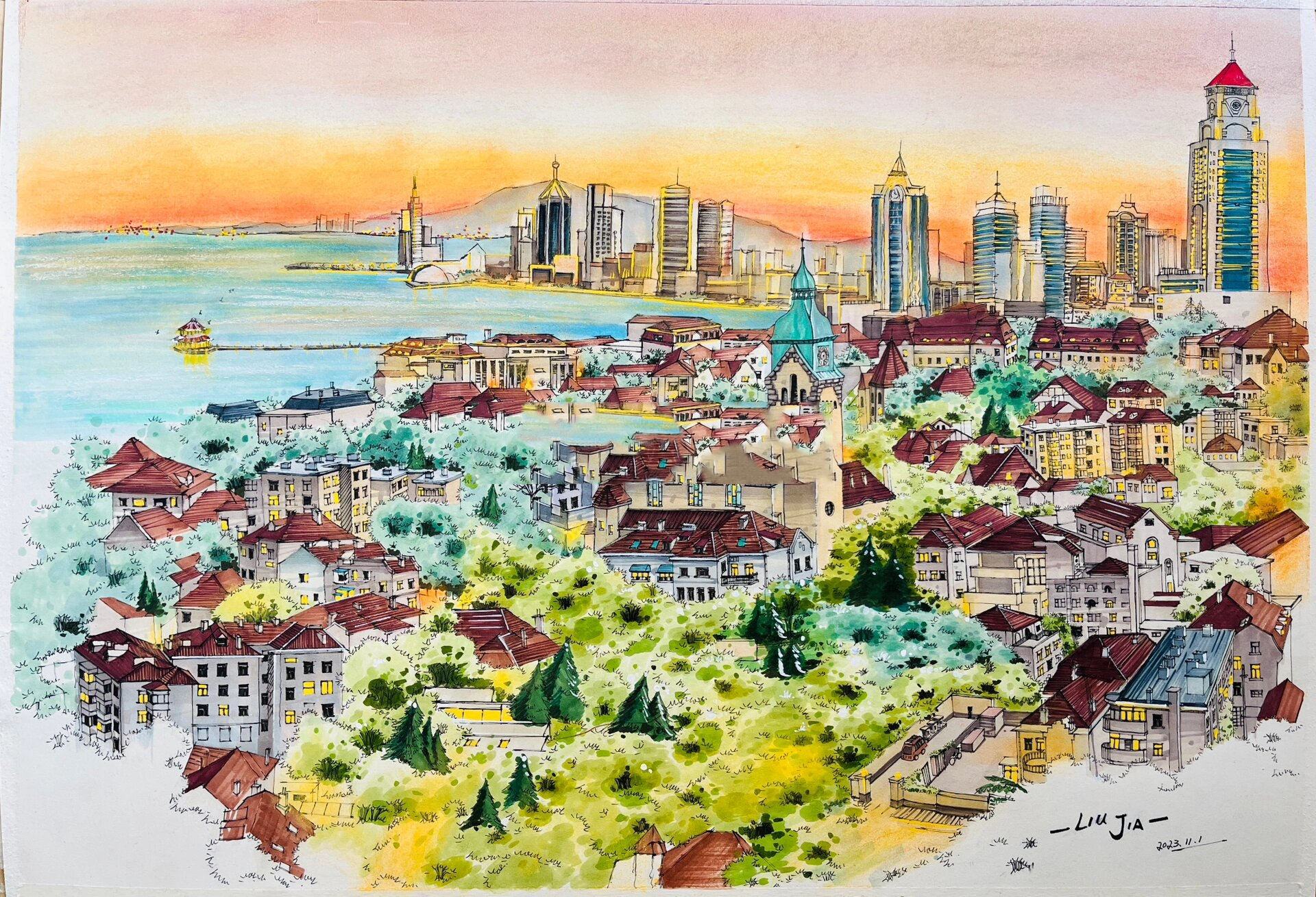 青岛建筑风景速写 2k作品