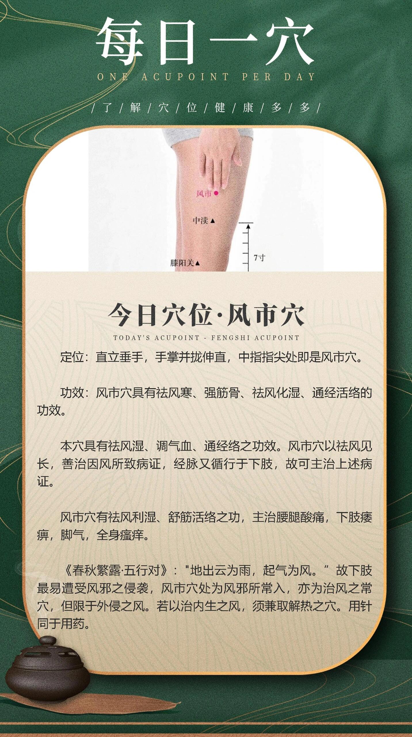 祛风化湿94 91今日穴位-风市穴 穴位分享-养生每日一穴 今日穴位