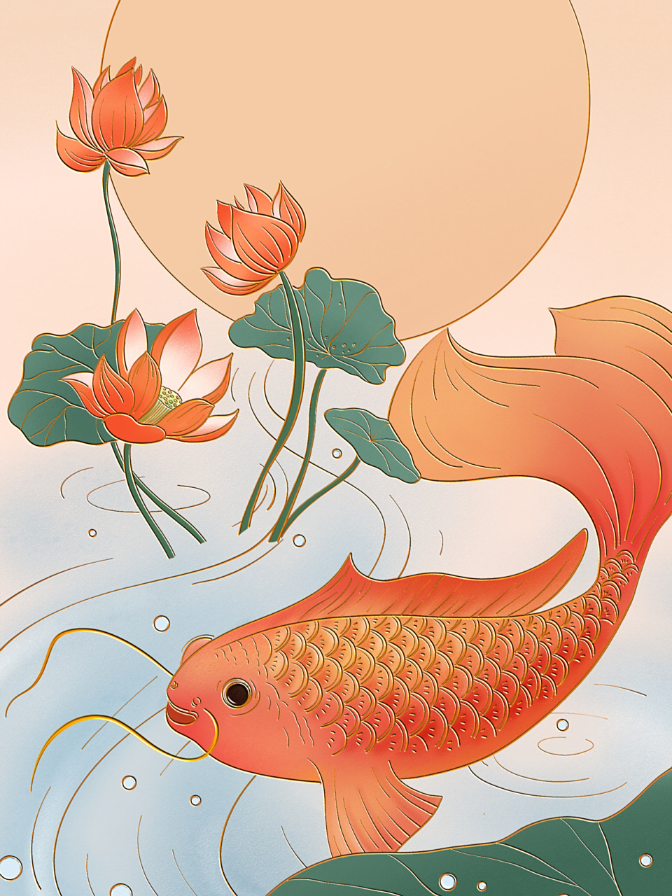 锦鲤荷花装饰画|掐丝珐琅artset手绘