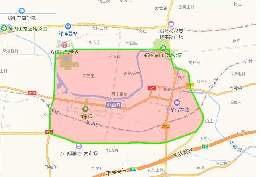 郑州中牟限行区域图图片