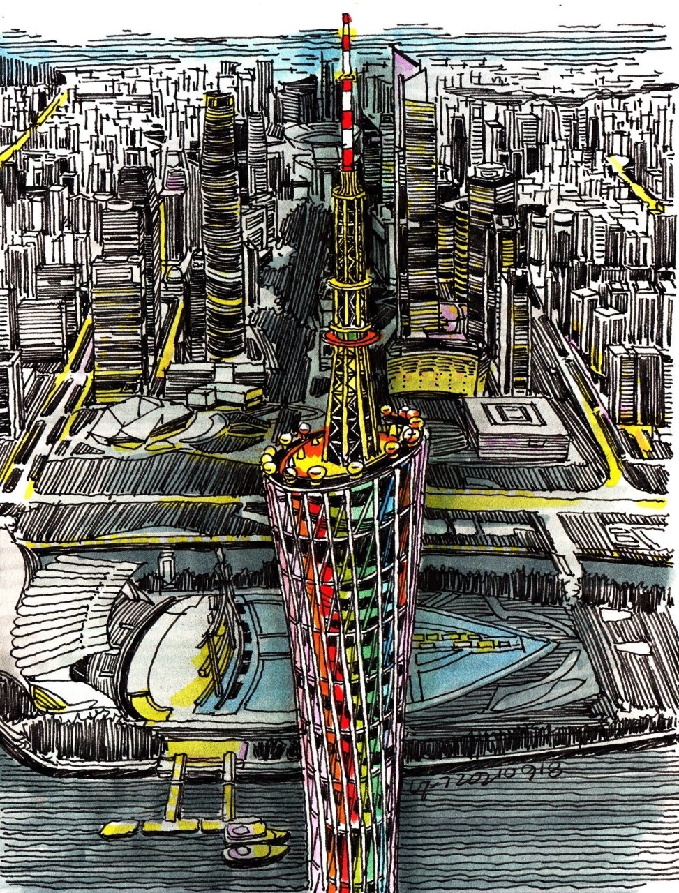 建筑速写·广州塔 手绘/钢笔画/钢笔速写