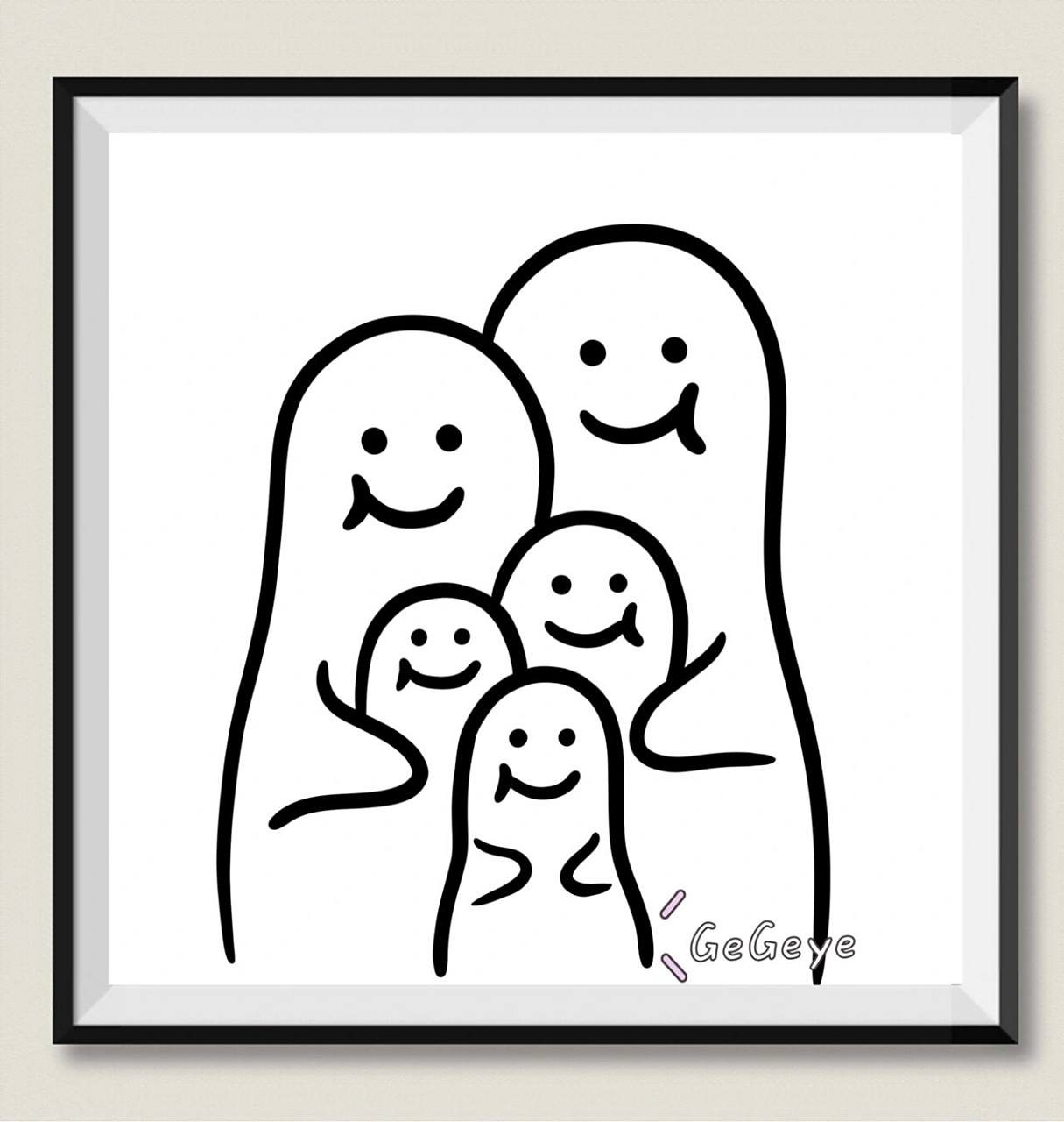 一家五口装饰画|简笔画| 很久没更新些这组系列了 一家五口完成了73