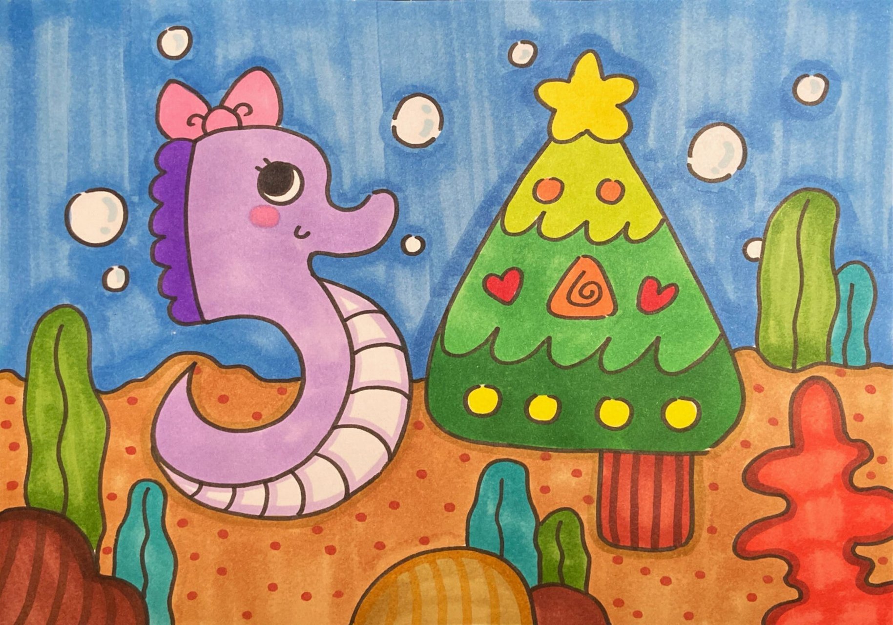 阿拉伯数字儿童画简笔画海马圣诞树海底儿创 美术宝 神奇的数字 数字