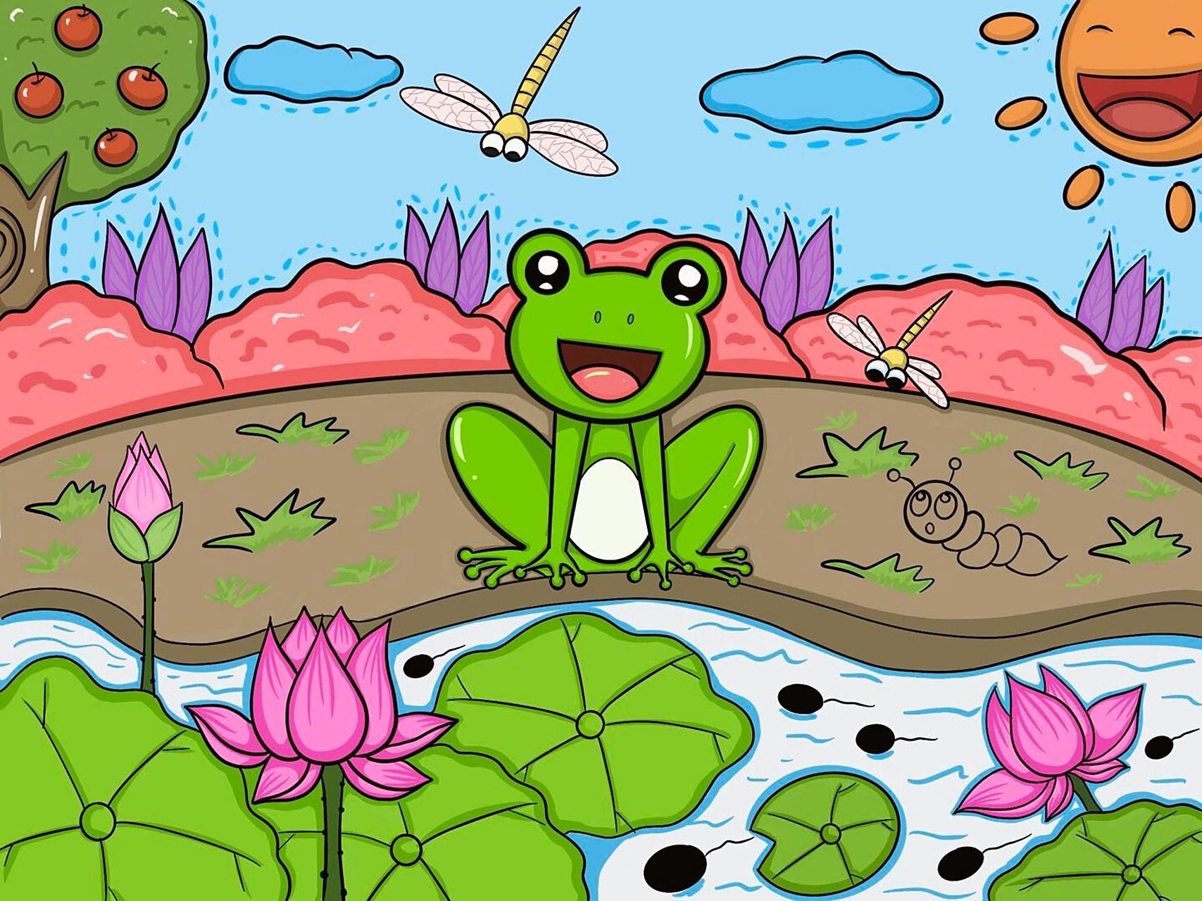 争取画100幅儿童创意画第40幅 夏日小青蛙 青蛙儿童画 简笔画 	 适合5