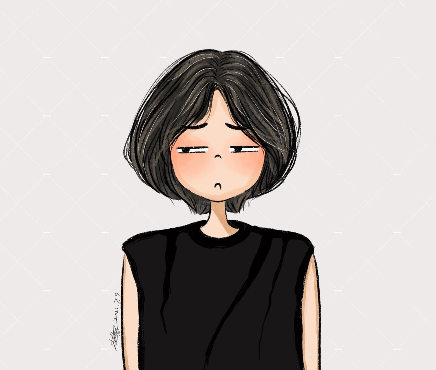 手绘头像|这是个短发女生