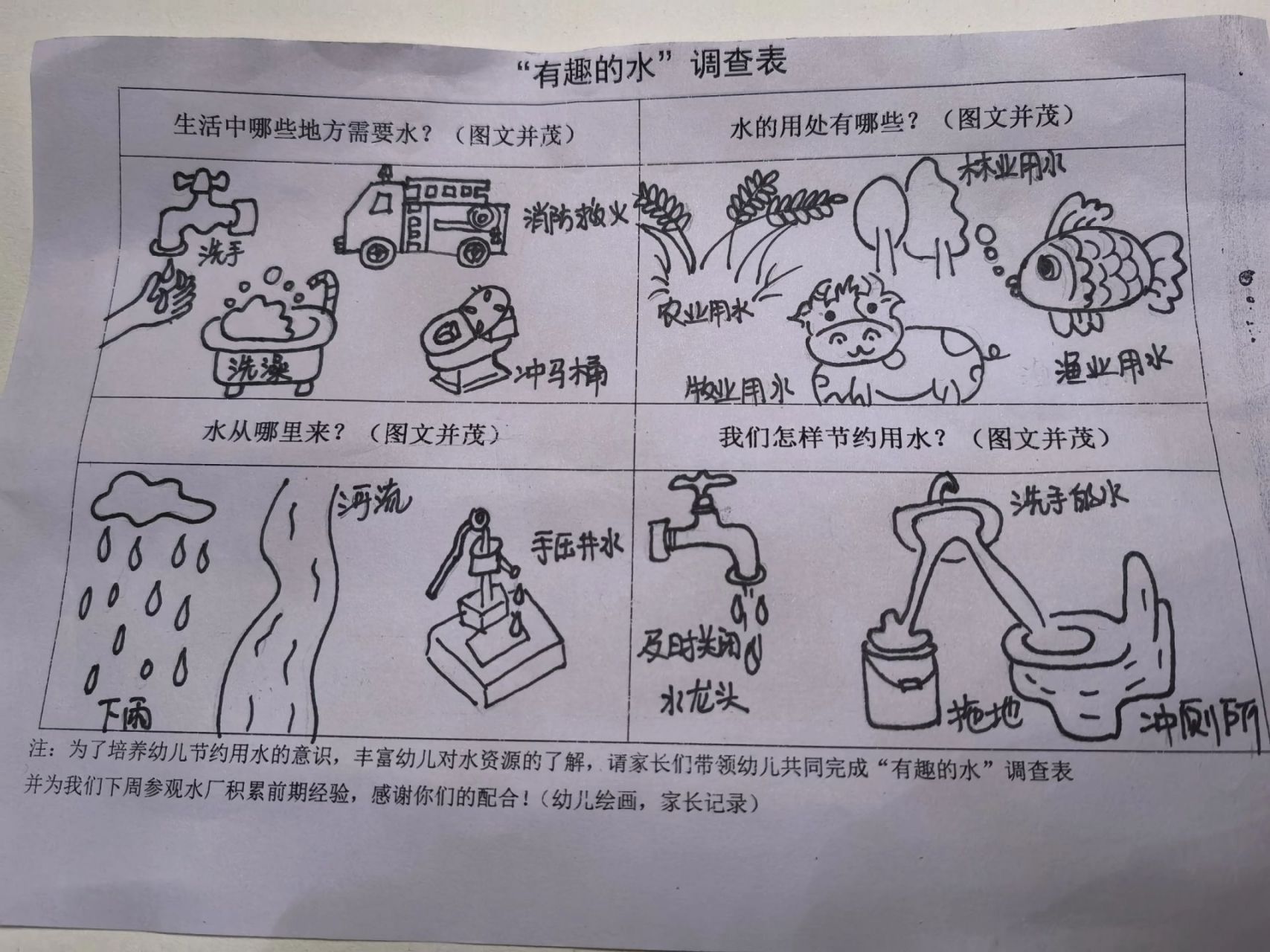 有趣的水 调查表 只负责画 孩子负责涂色