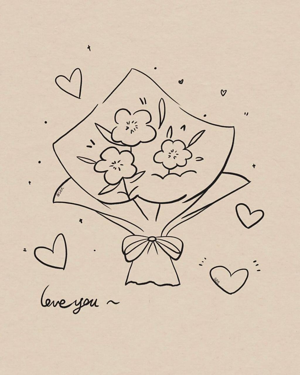 浪漫从一束鲜花开始|简笔画|附过程 简单易上手的花束简笔画 临摹:一