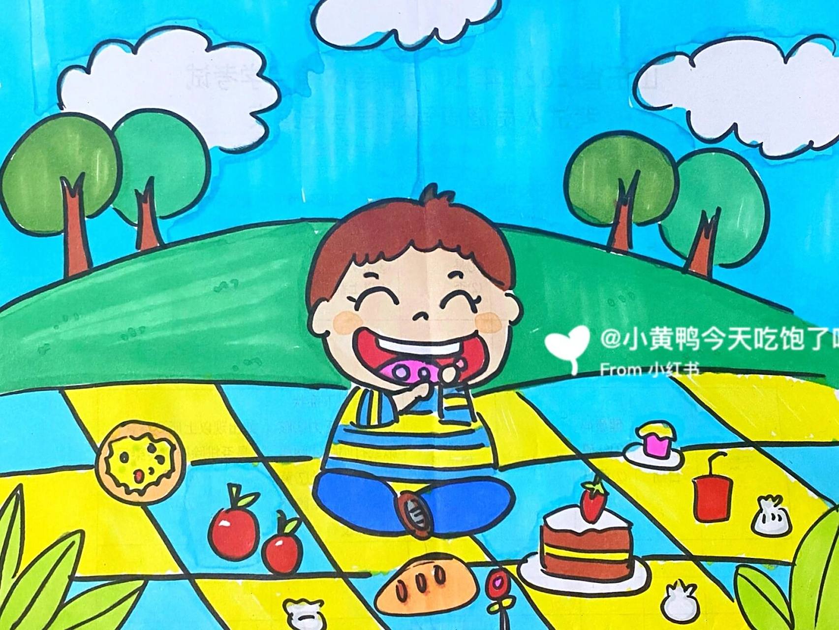 野餐主题画 #卡通画# #马克笔# #儿童画# #野餐儿童画# #野餐卡通画
