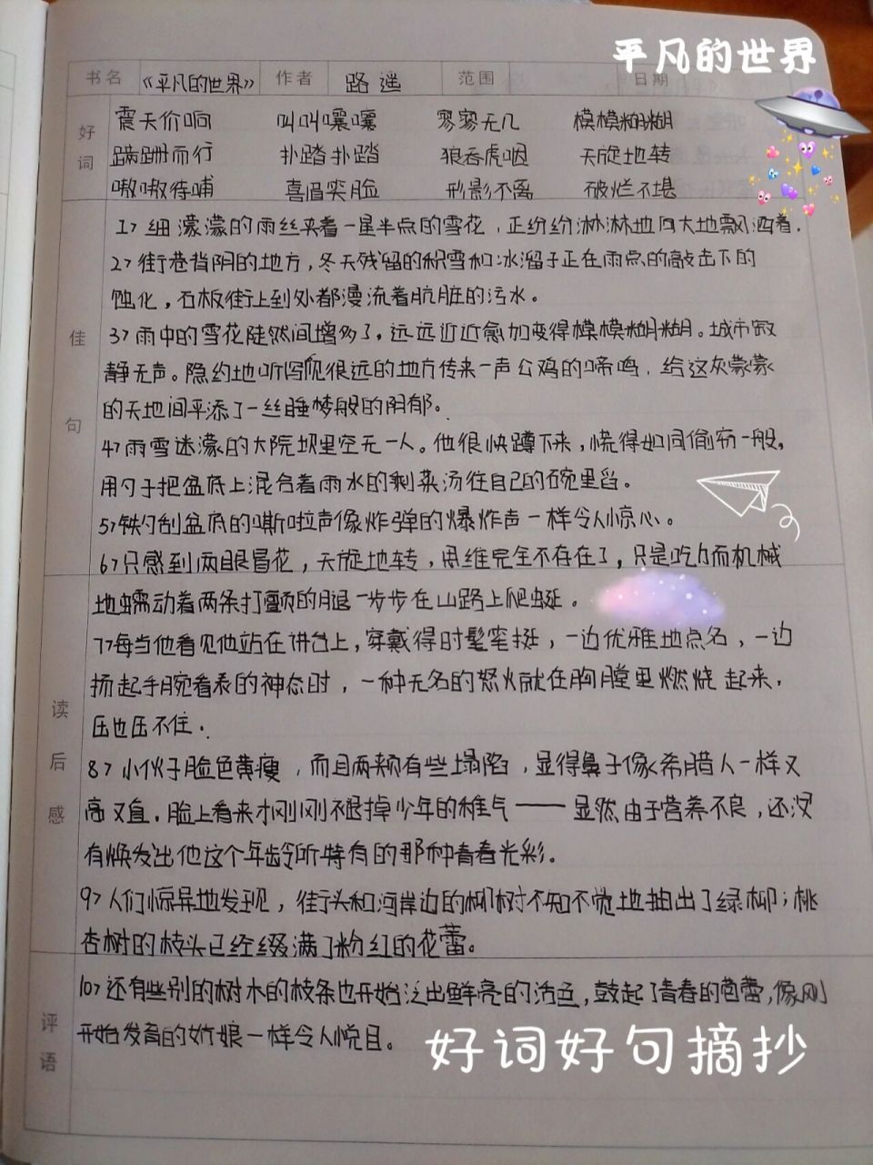 平凡的世界 好词好句摘抄 这只是好词好句,读后感在后面,持续更新 字