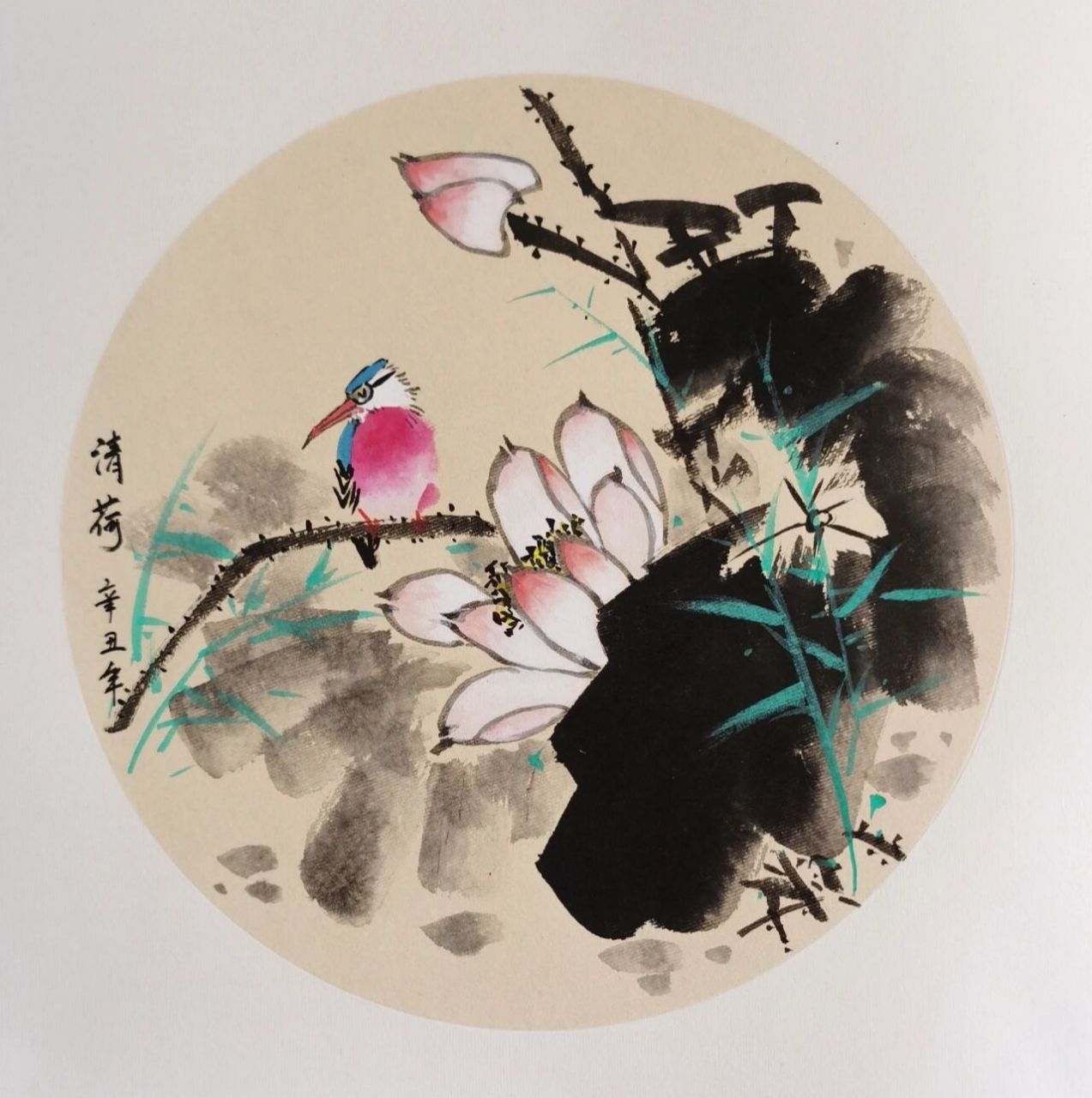 写意荷花小品画【33×33 客户定制