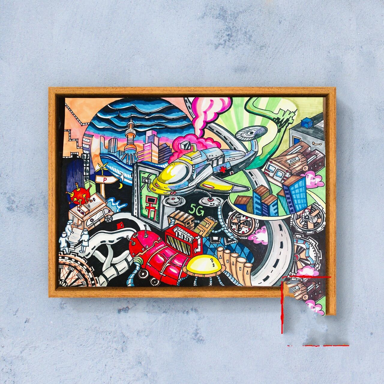 82这幅画依托未来科技的背景下,各种未来先进智能交通运输工具,在